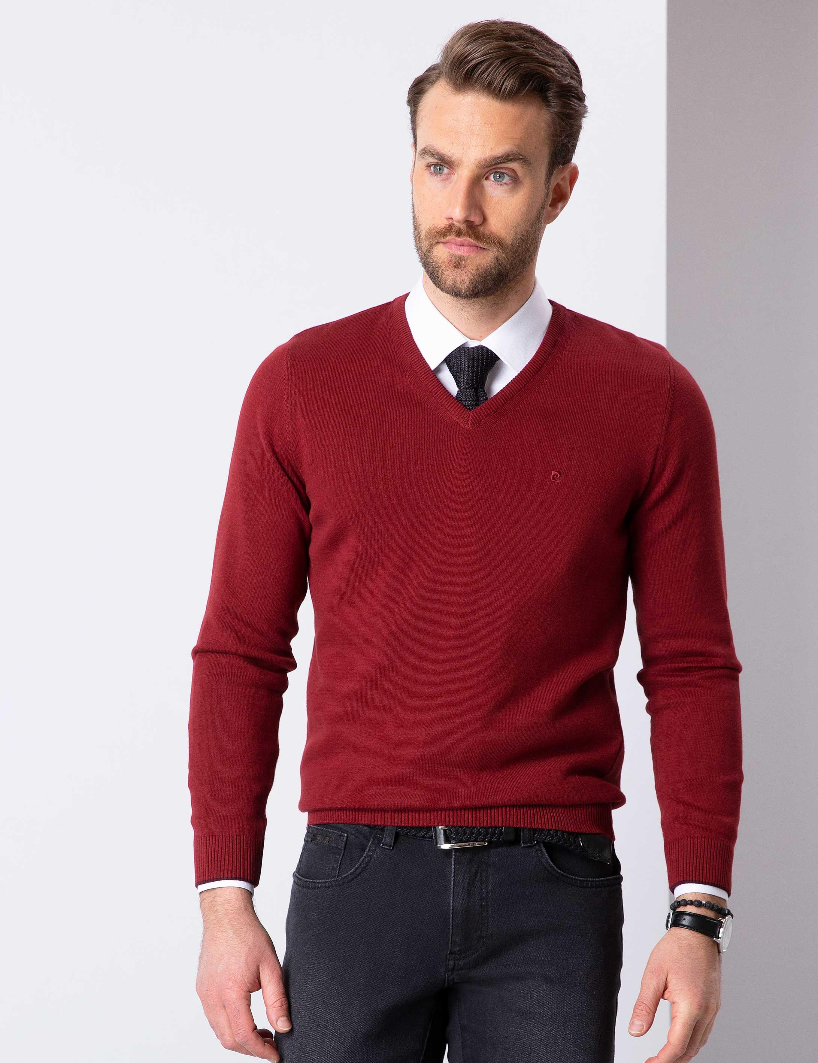 Kırmızı Slim Fit Basic Kazak