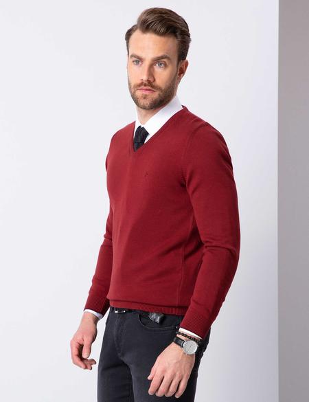 Kırmızı Slim Fit Basic Kazak - 50207495146