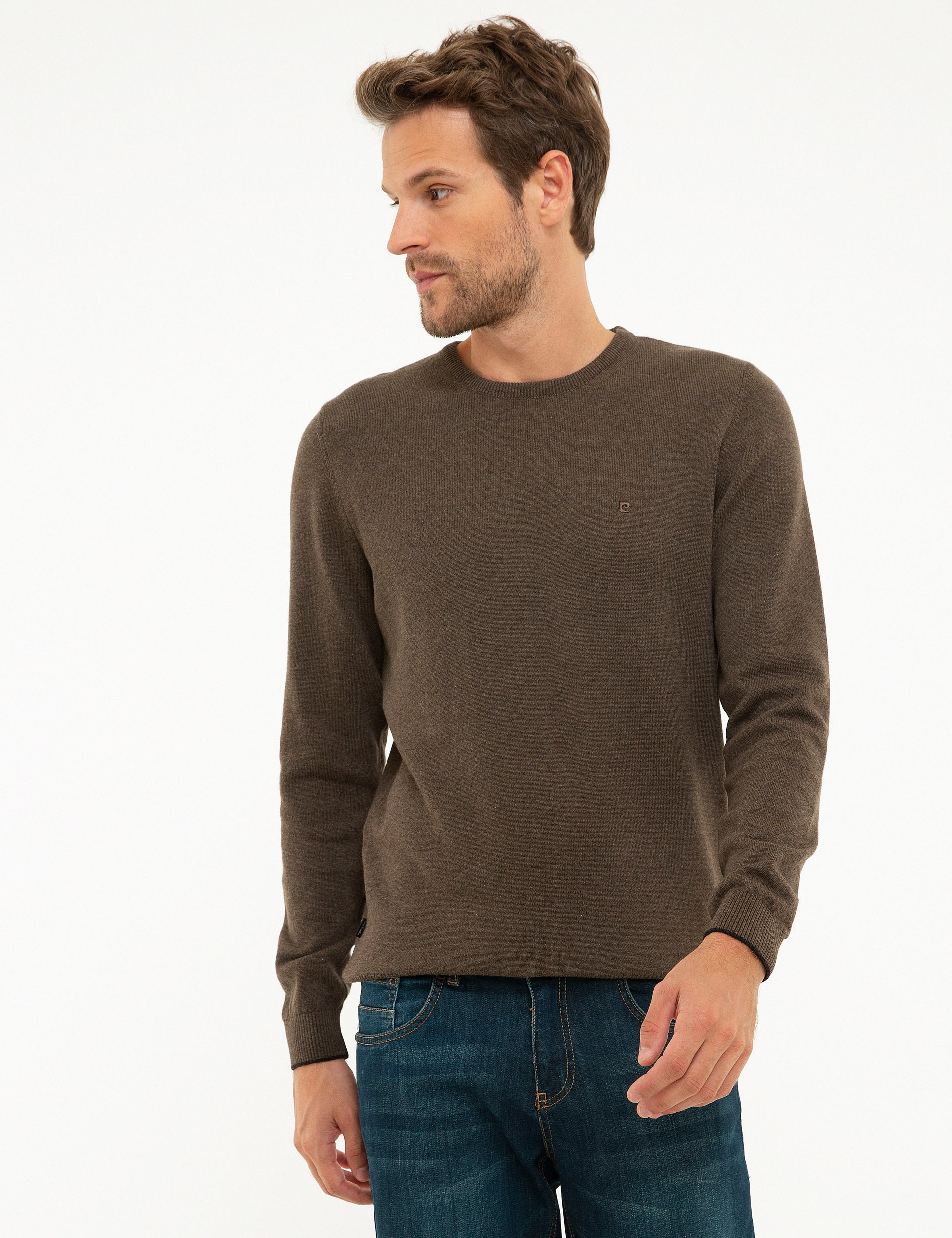 Haki Melanj Slim Fit Bisiklet Yaka Basic Triko Kazak