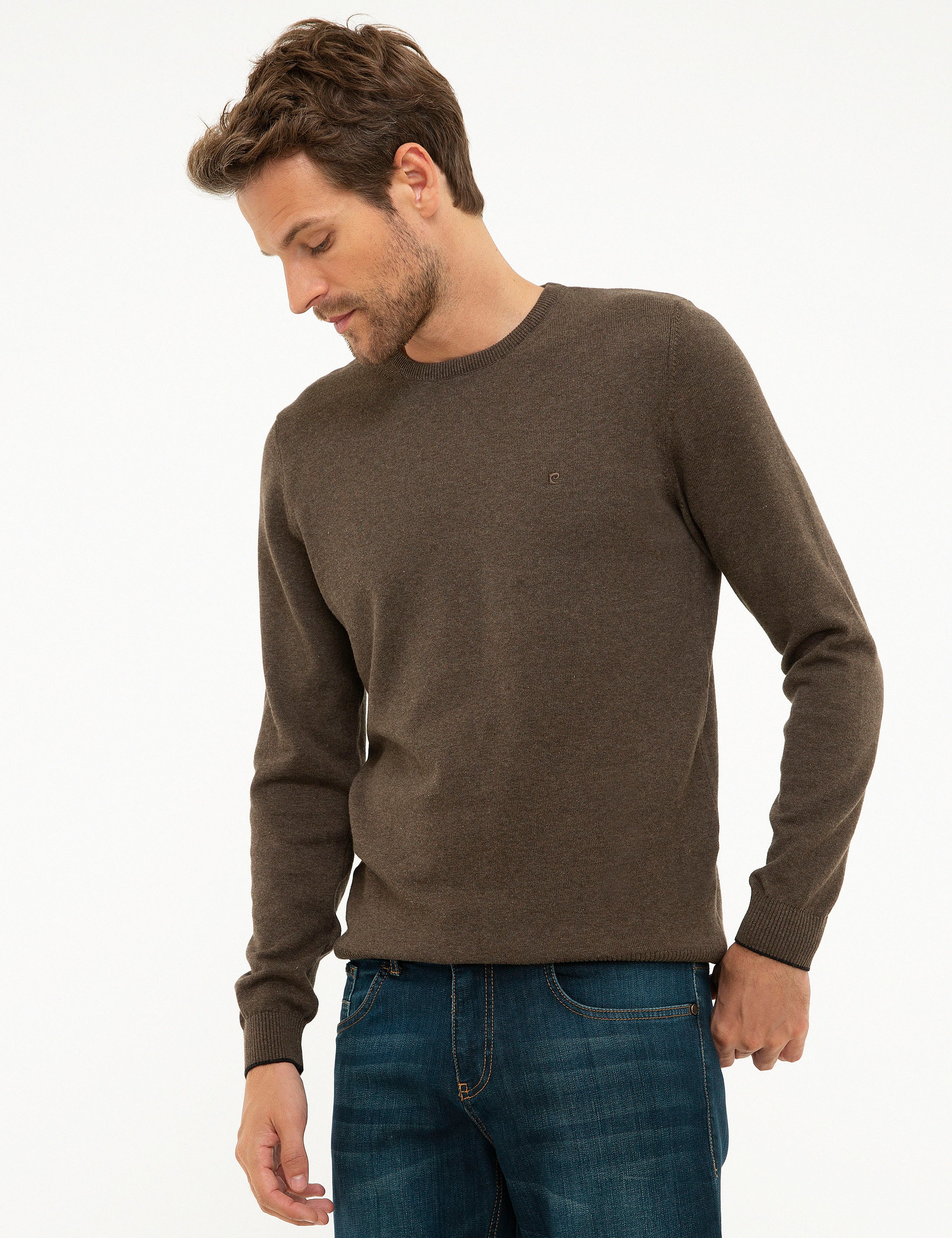 Haki Melanj Slim Fit Bisiklet Yaka Basic Triko Kazak - Image 3