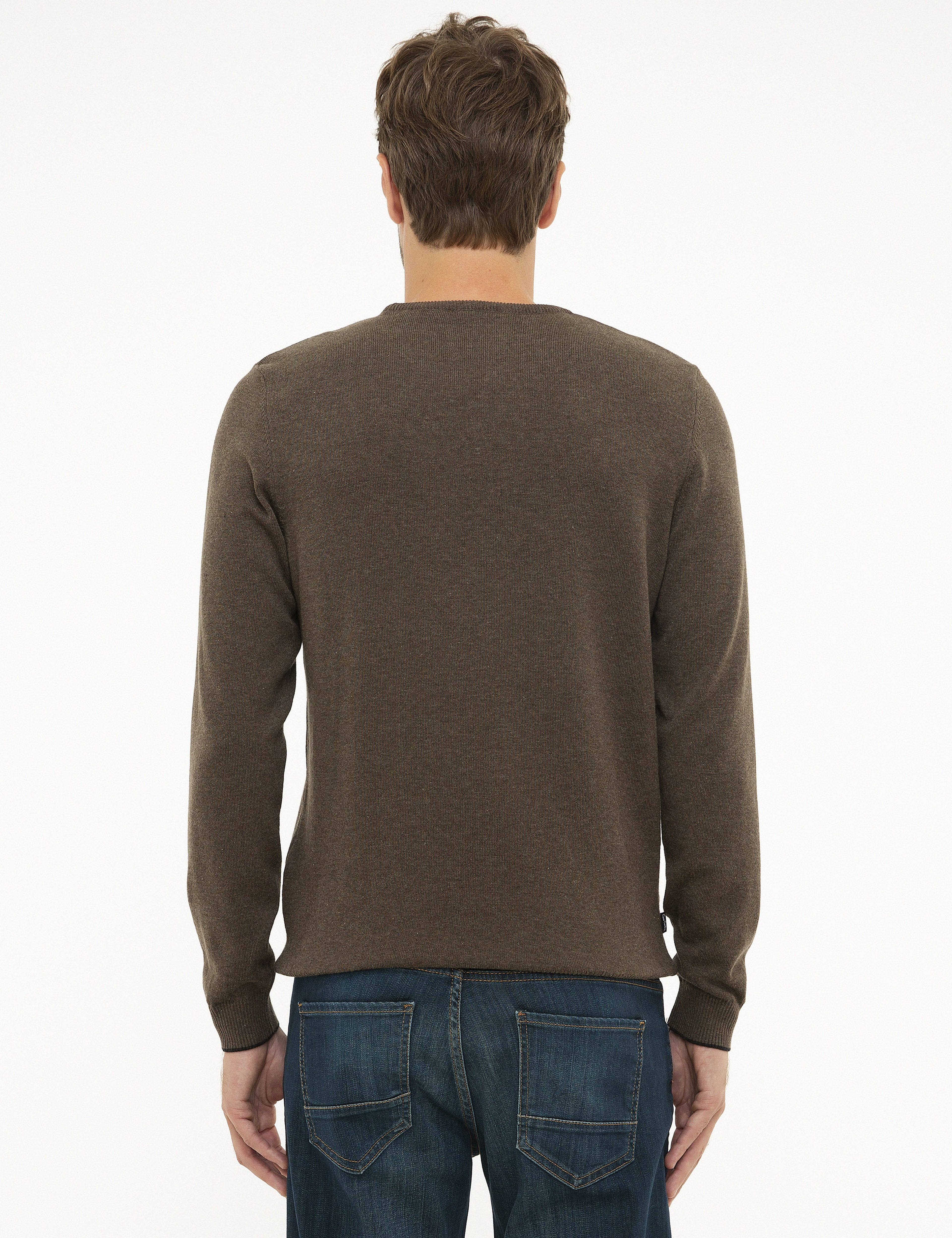 Haki Melanj Slim Fit Bisiklet Yaka Basic Triko Kazak