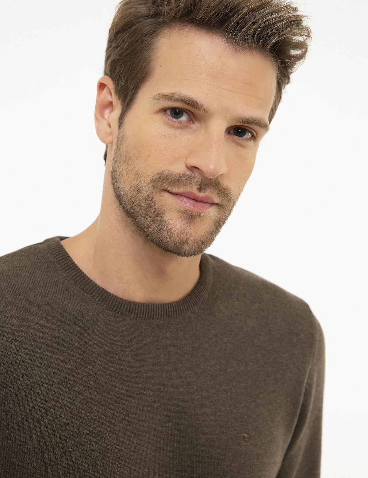 Haki Melanj Slim Fit Bisiklet Yaka Basic Triko Kazak