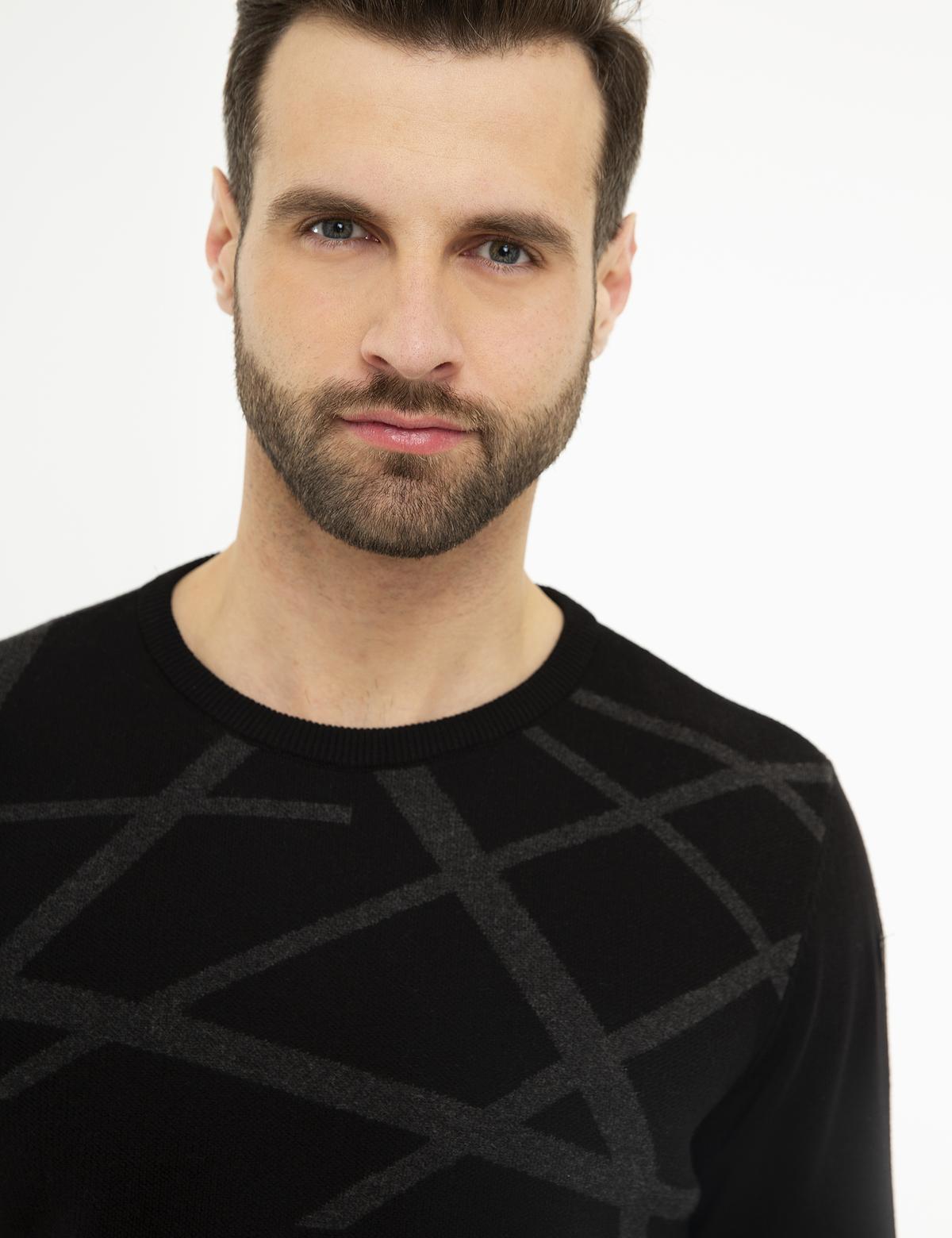 Siyah Slim Fit Triko Kazak - 50226535006