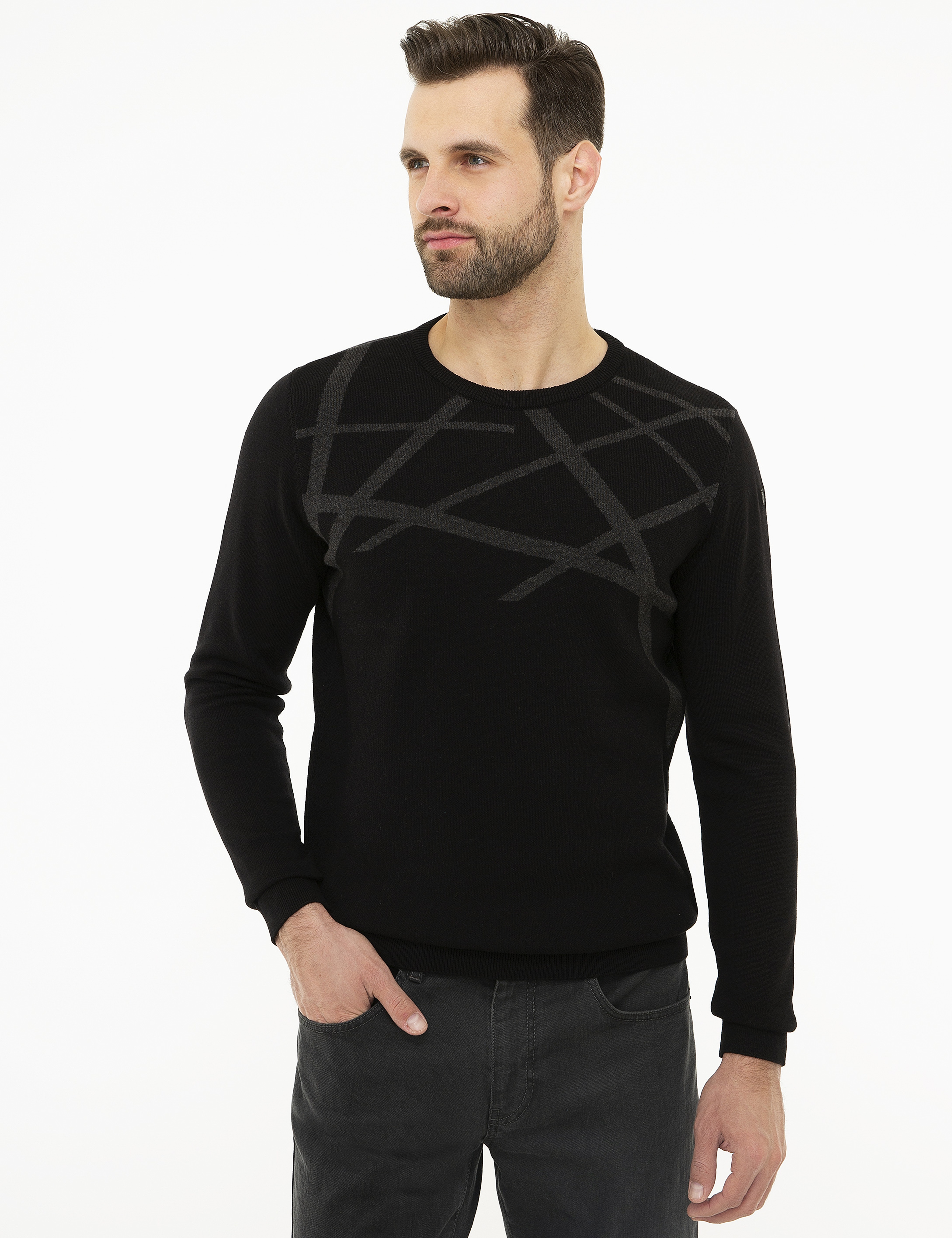 Siyah Slim Fit Triko Kazak - Image 1