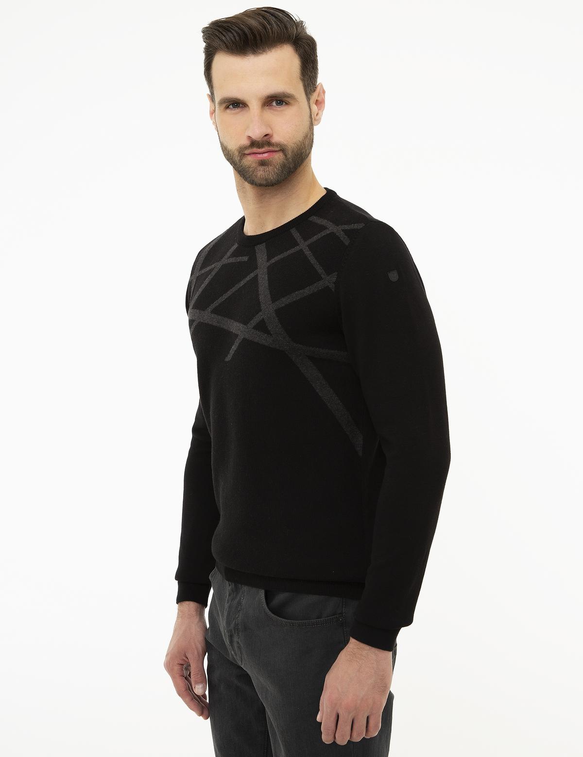 Siyah Slim Fit Triko Kazak - 50226535006