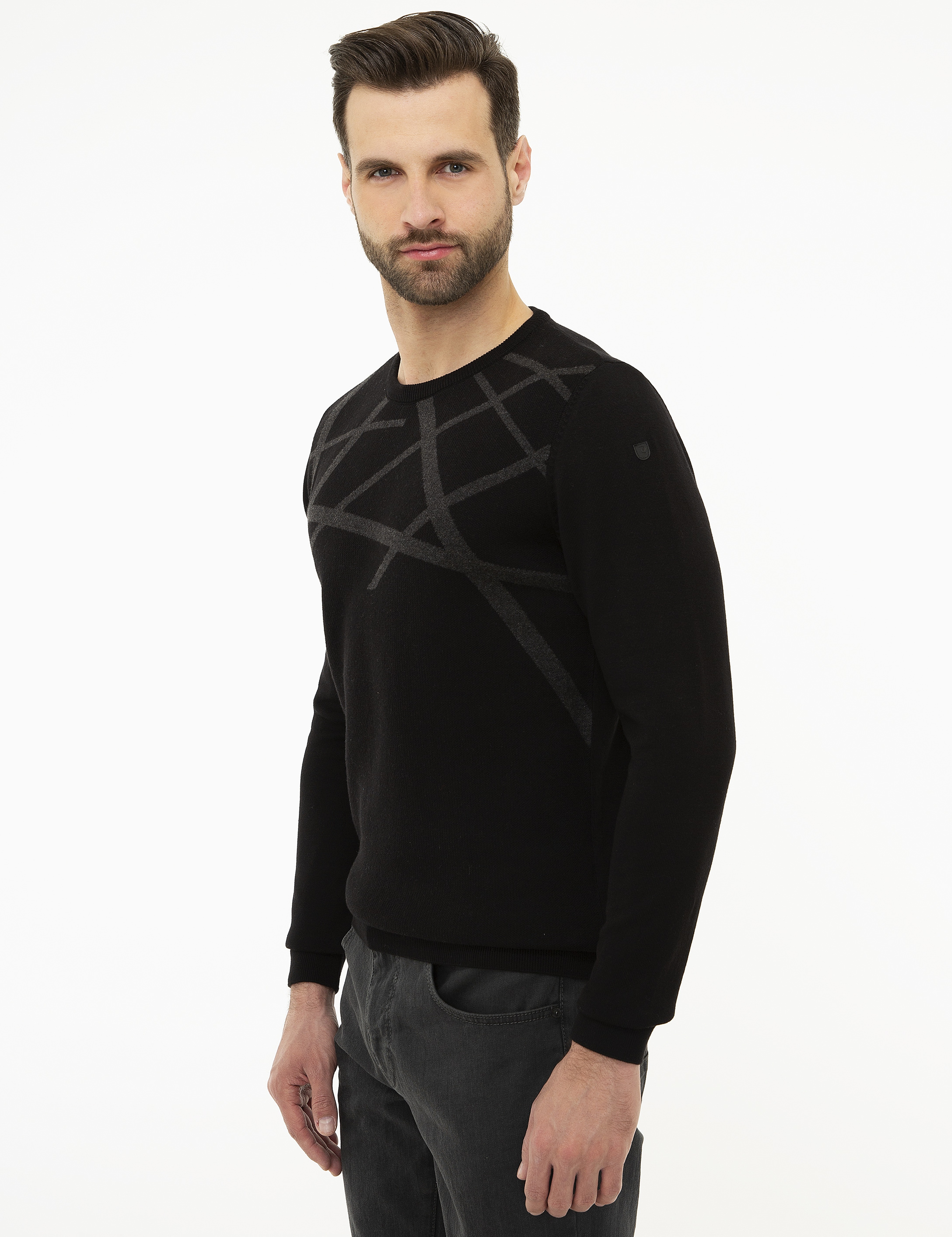Siyah Slim Fit Triko Kazak - Image 3