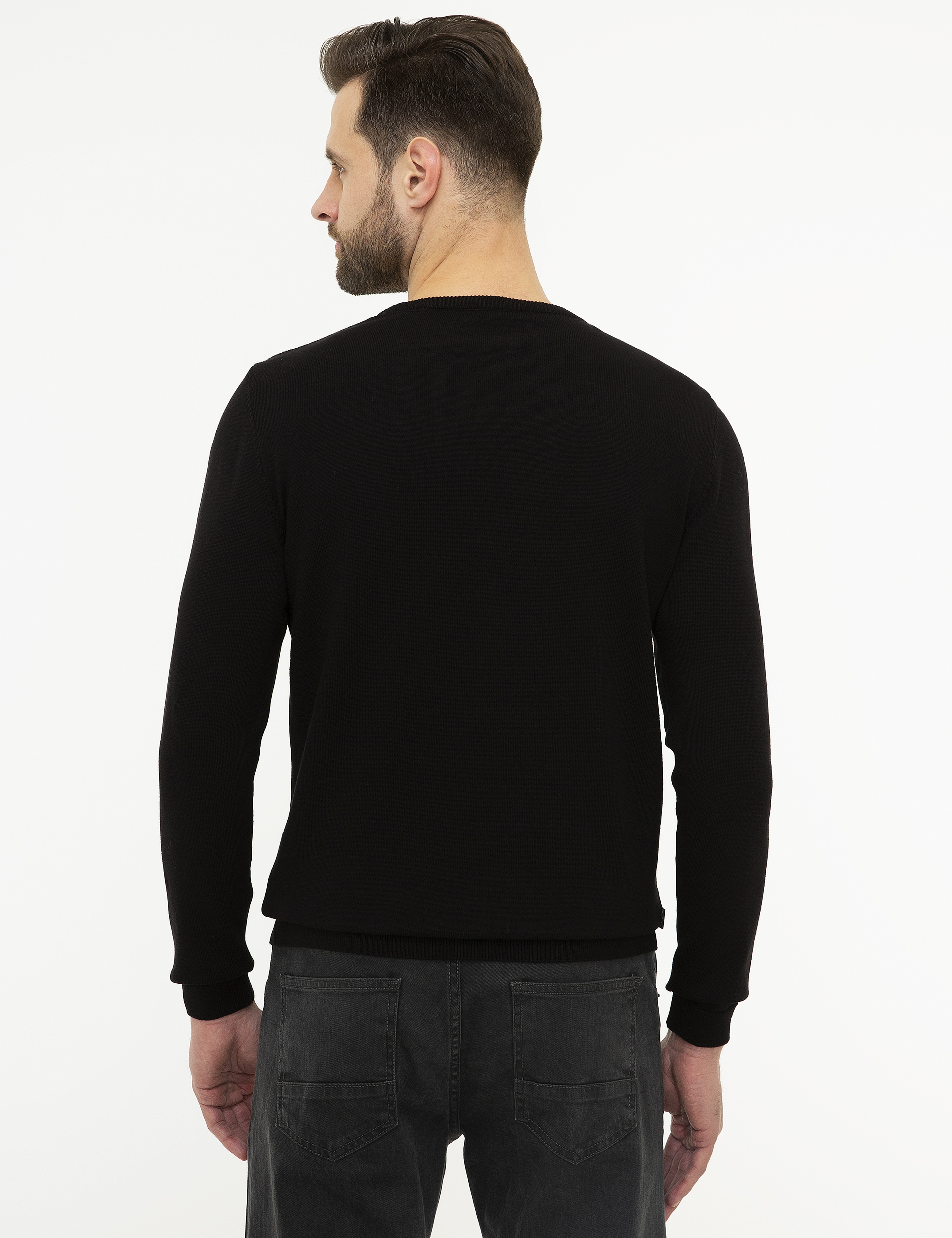 Siyah Slim Fit Triko Kazak - Image 4