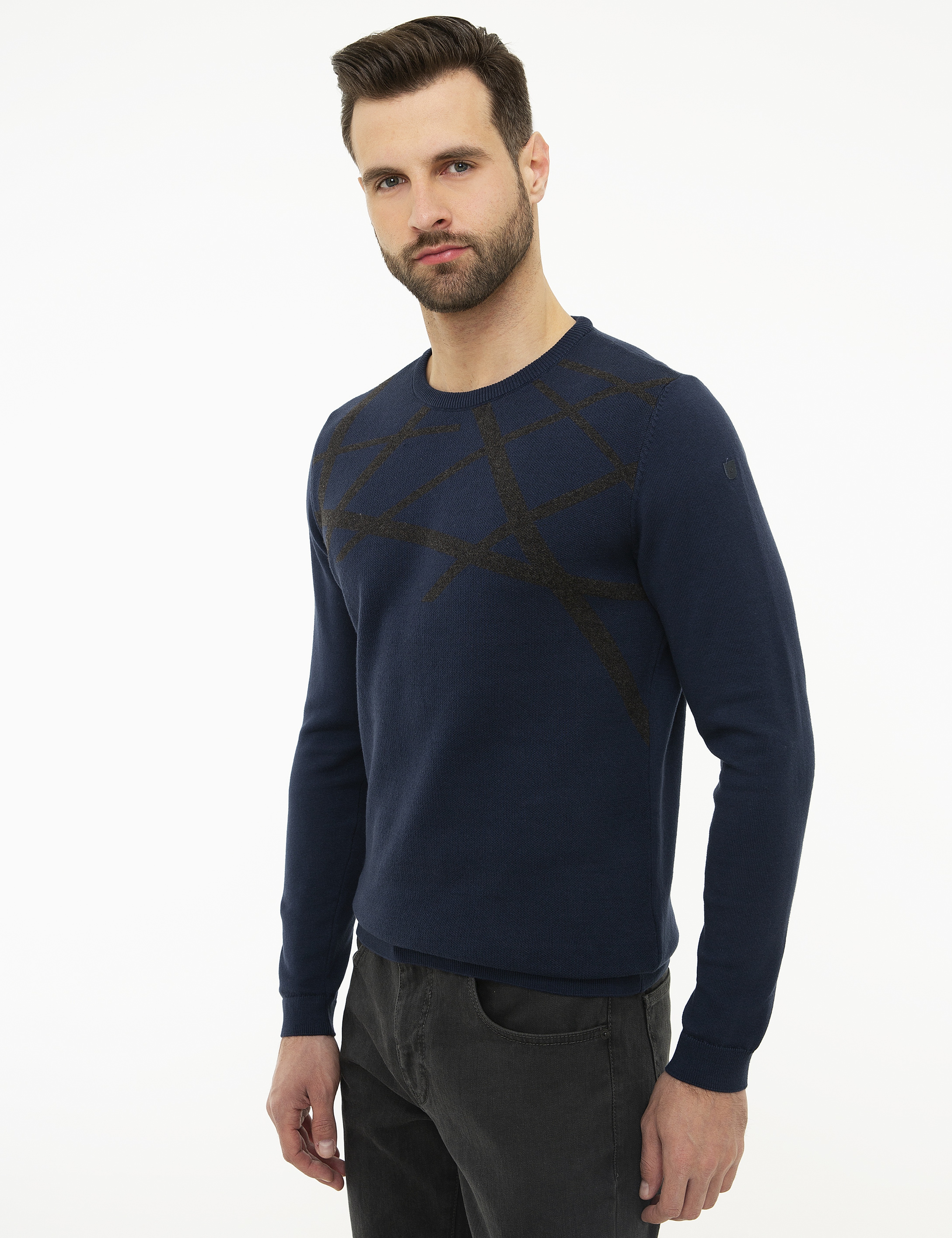 Koyu Lacivert Slim Fit Triko Kazak - Image 3