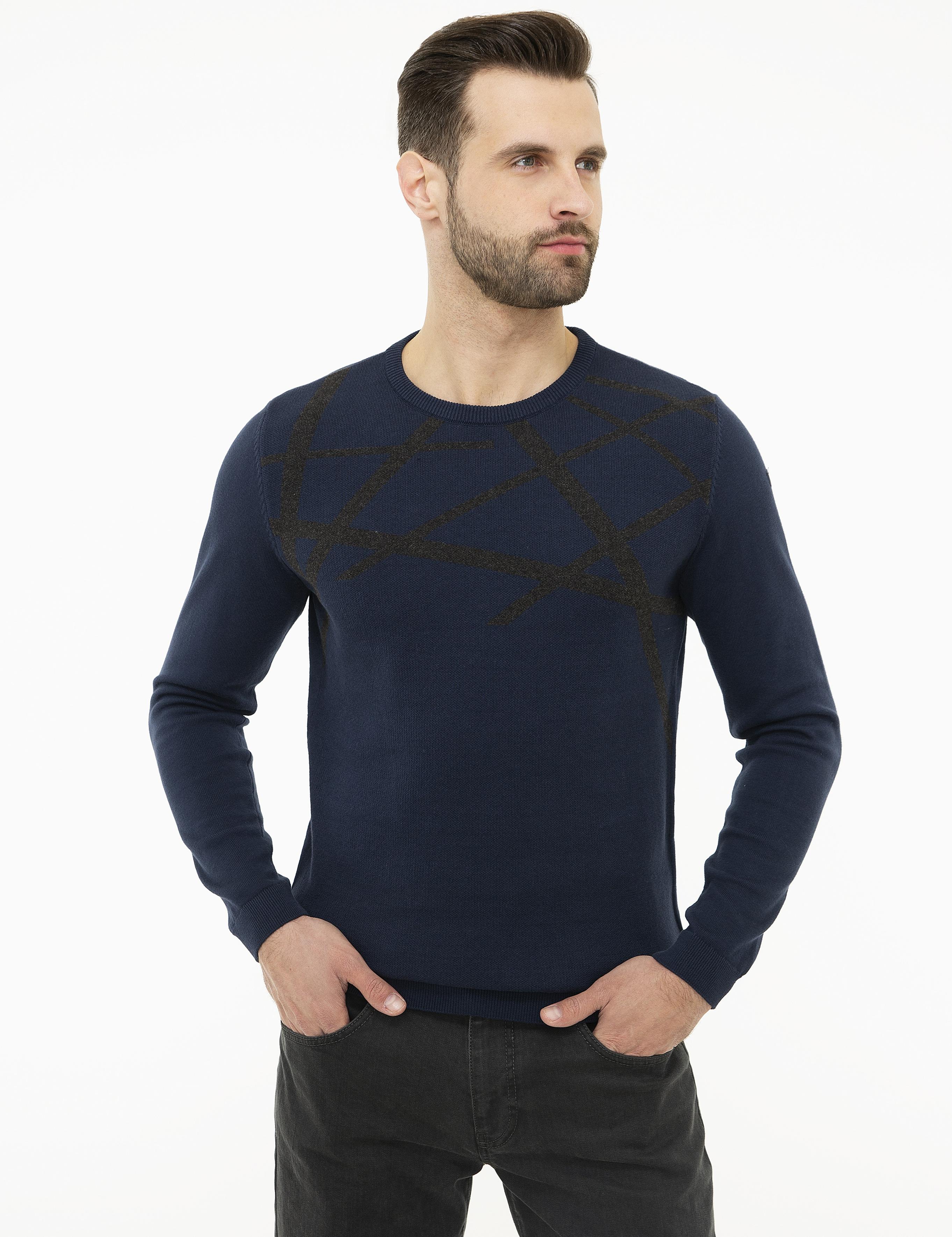 Koyu Lacivert Slim Fit Triko Kazak