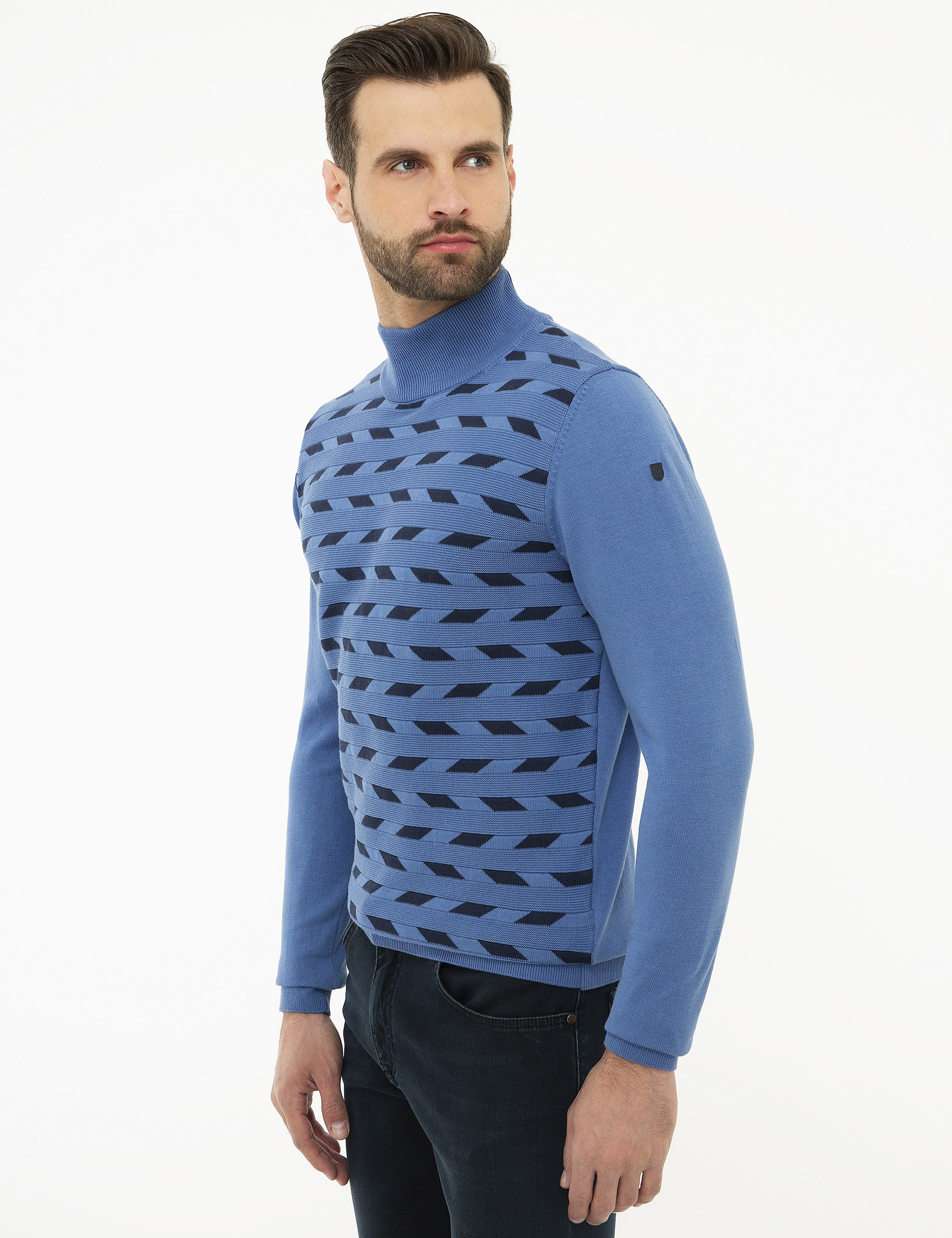 İndigo Mavi Slim Fit Triko Kazak