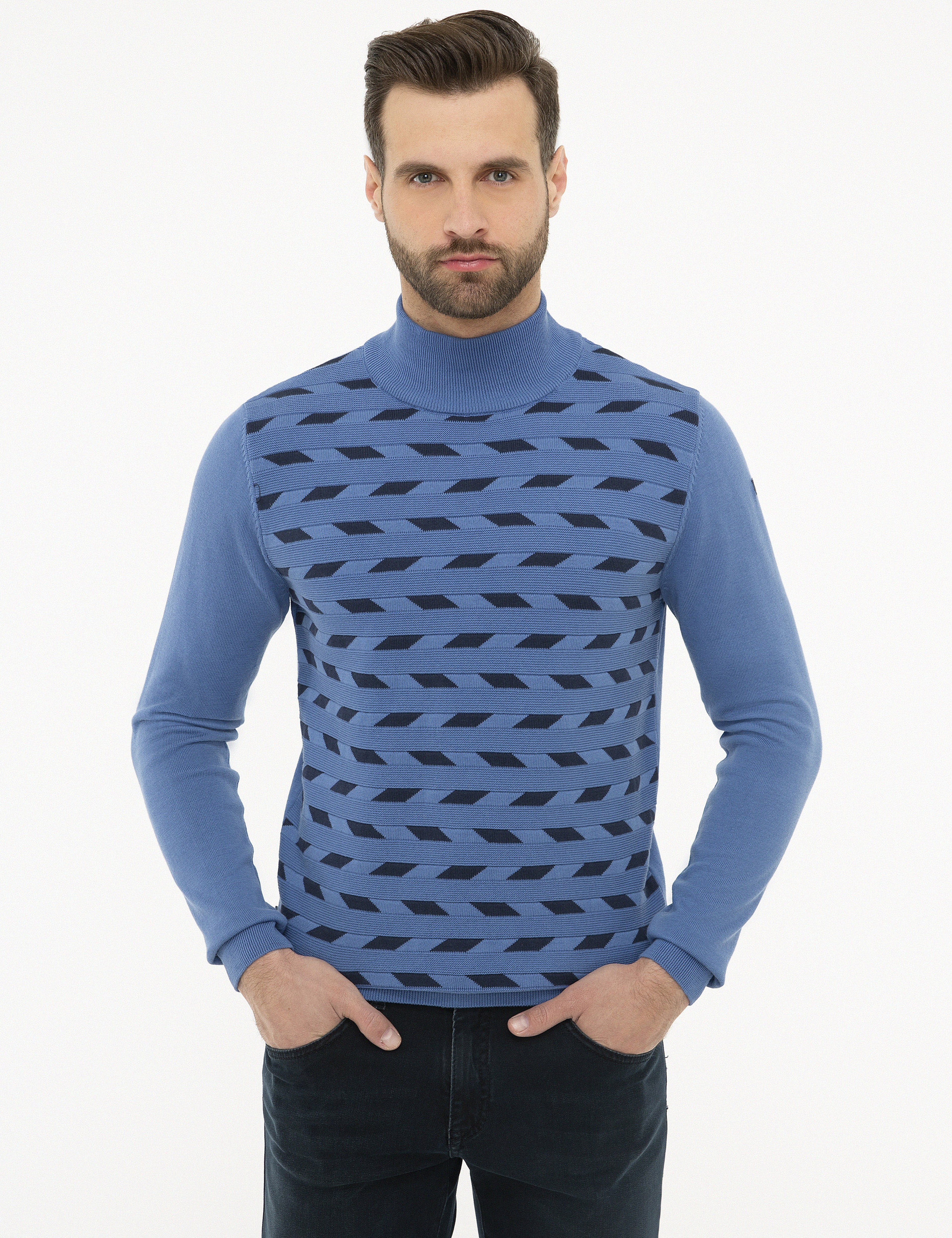 İndigo Mavi Slim Fit Triko Kazak - Image 1