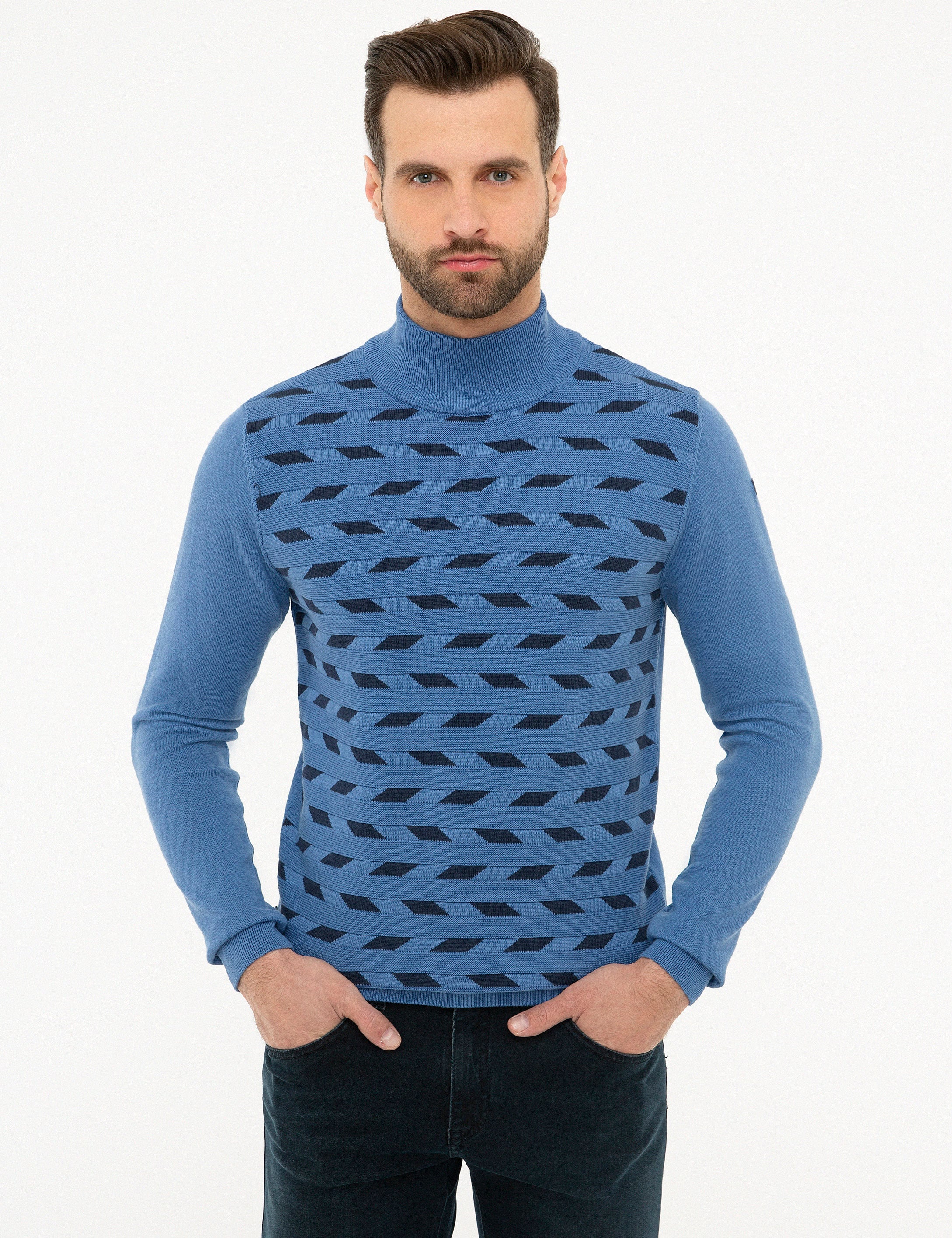 İndigo Mavi Slim Fit Triko Kazak