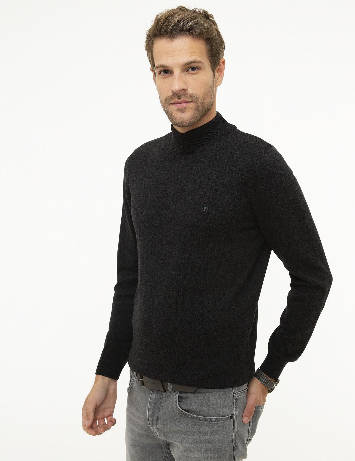 Antrasit Melanj Slim Fit Yarım Balıkçı Yaka Triko Kazak - 50207508004