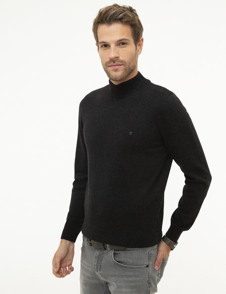 Antrasit Melanj Slim Fit Yarım Balıkçı Yaka Triko Kazak - 50207508004