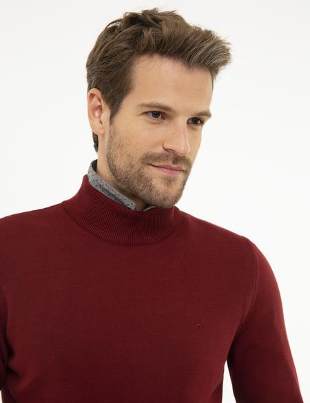 Kırmızı Slim Fit Yarım Balıkçı Yaka Basic Triko Kazak - 50207508211