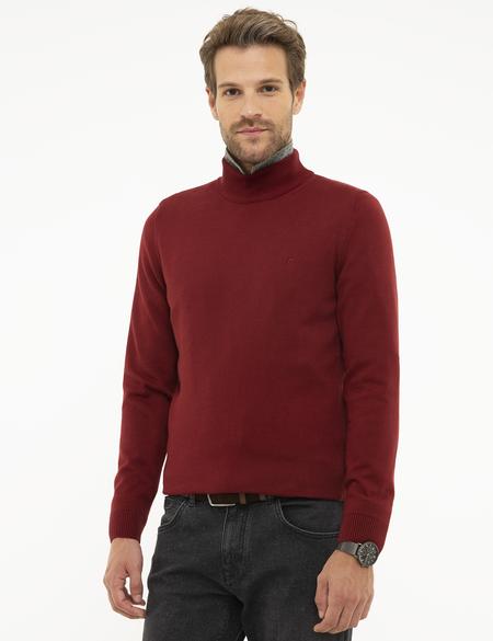 Kırmızı Slim Fit Yarım Balıkçı Yaka Basic Triko Kazak - 50207508211