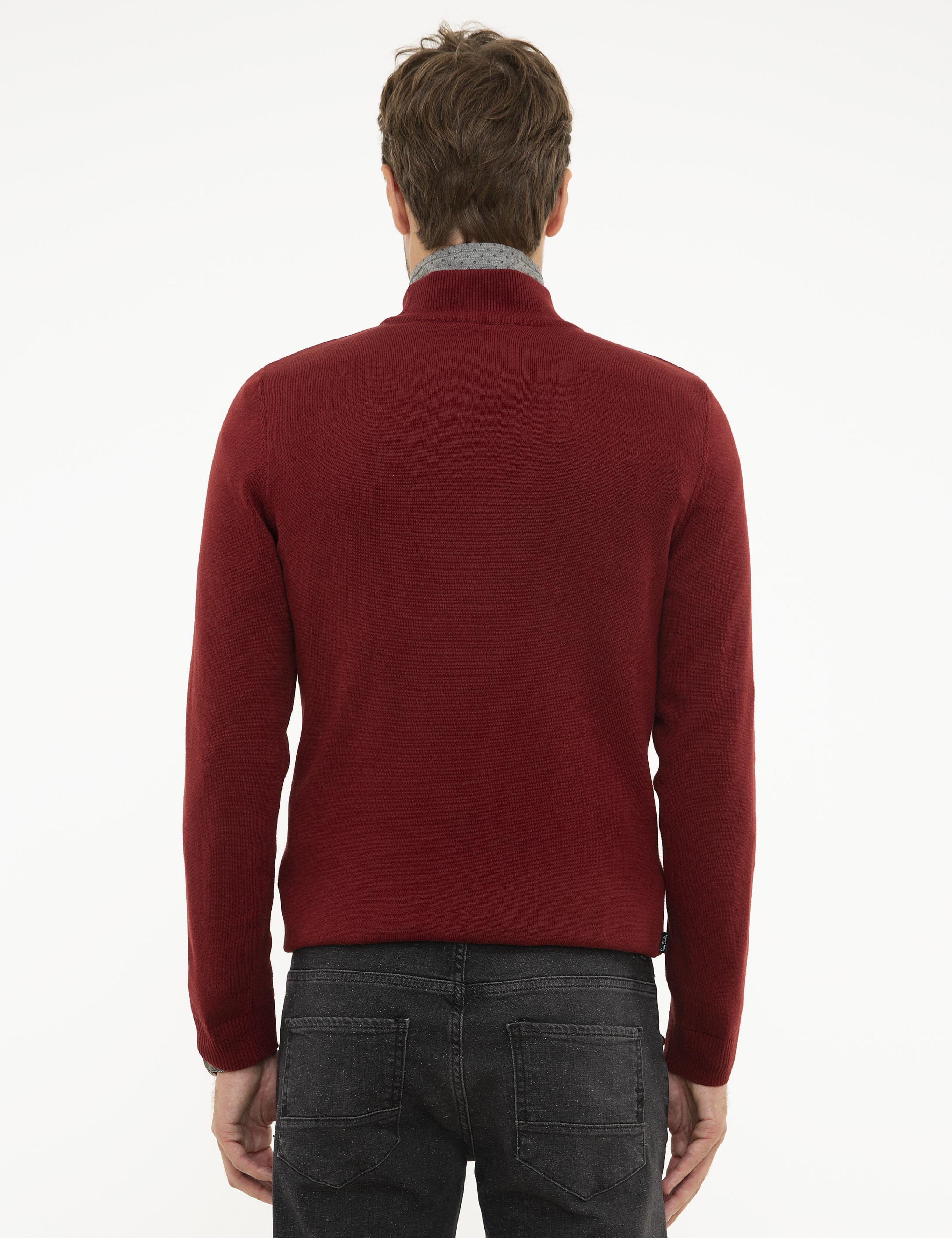 Kırmızı Slim Fit Yarım Balıkçı Yaka Basic Triko Kazak