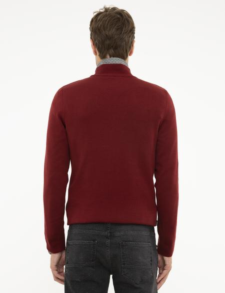 Kırmızı Slim Fit Yarım Balıkçı Yaka Basic Triko Kazak - 50207508211