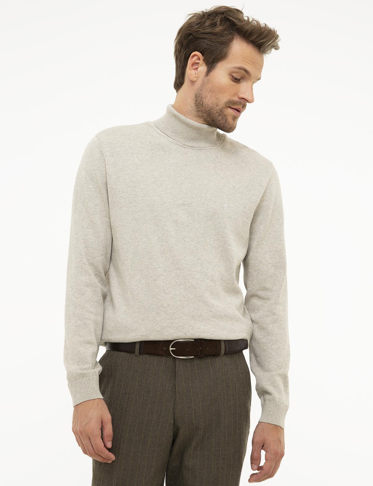 Kum Melanj Slim Fit Balıkçı Yaka Basic Triko Kazak