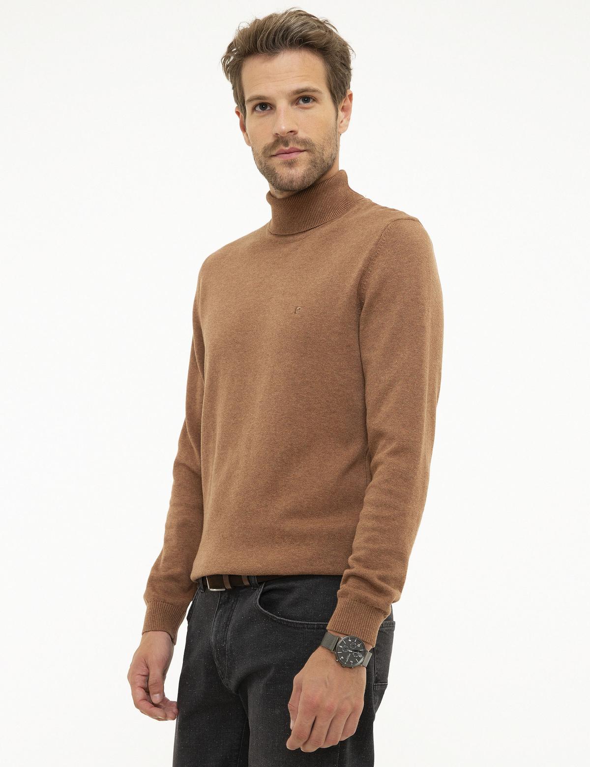 Taba Melanj Slim Fit Tam Balıkçı Yaka Basic Triko Kazak - 50207572037