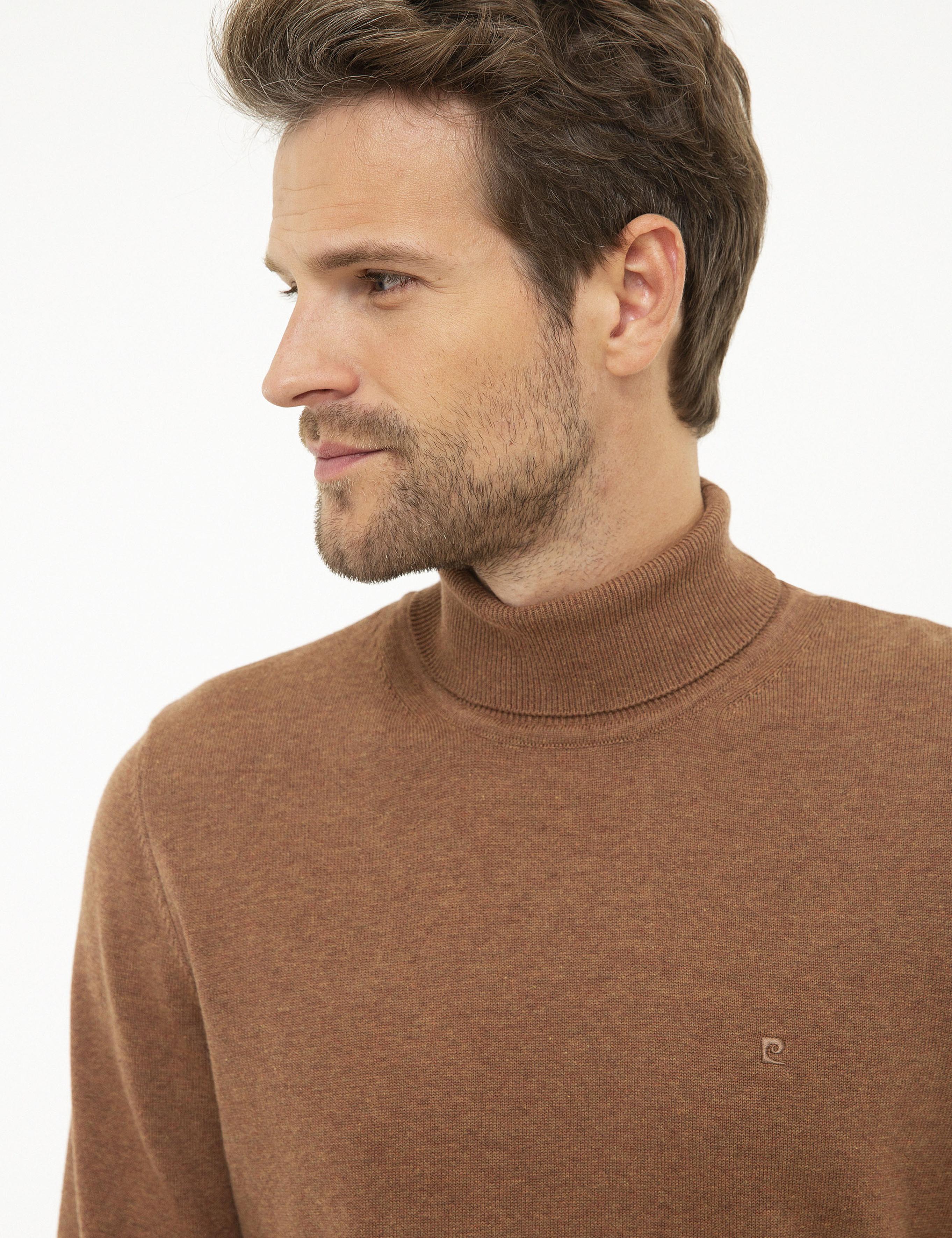 Taba Melanj Slim Fit Tam Balıkçı Yaka Basic Triko Kazak