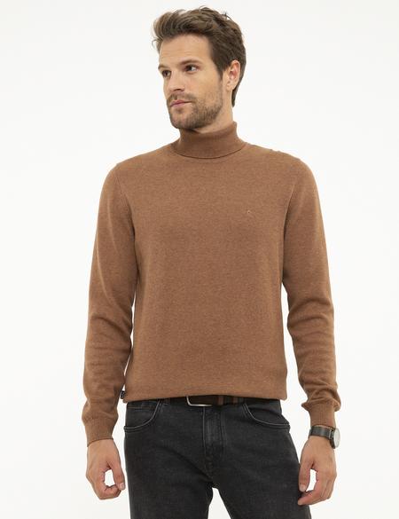 Taba Melanj Slim Fit Tam Balıkçı Yaka Basic Triko Kazak - 50207572037