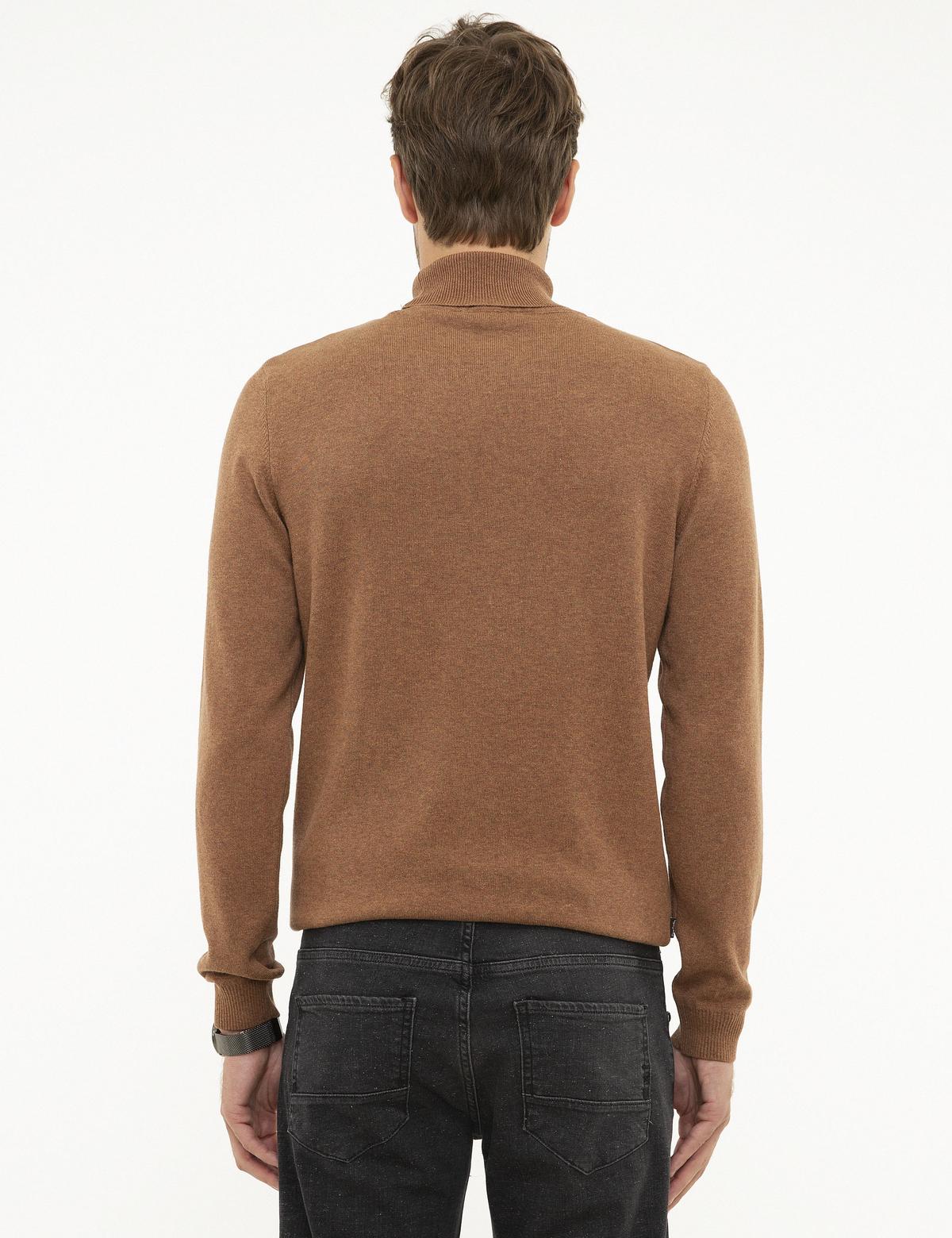 Taba Melanj Slim Fit Tam Balıkçı Yaka Basic Triko Kazak - 50207572037