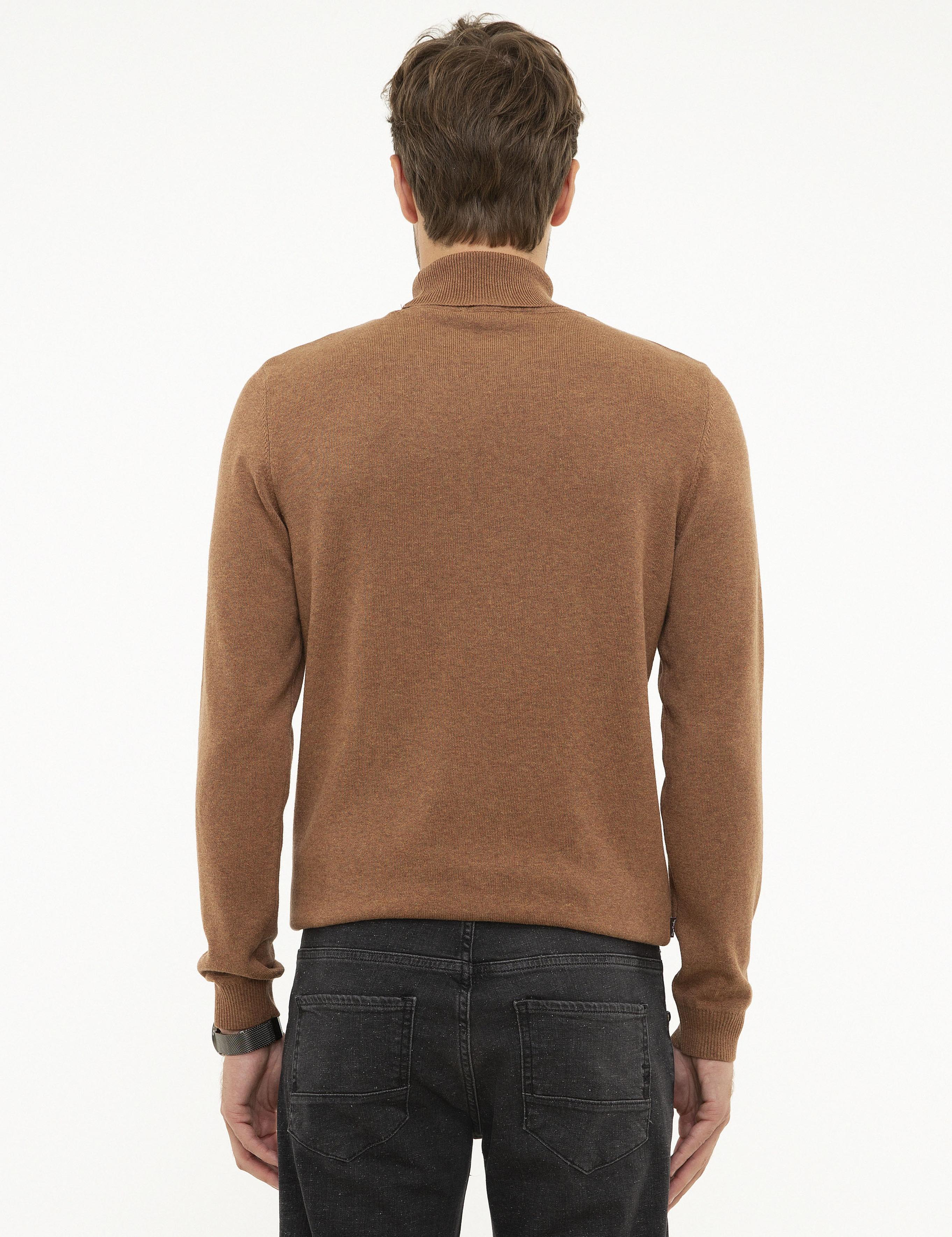 Taba Melanj Slim Fit Tam Balıkçı Yaka Basic Triko Kazak