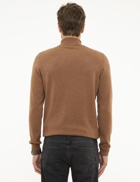 Taba Melanj Slim Fit Tam Balıkçı Yaka Basic Triko Kazak - 50207572037