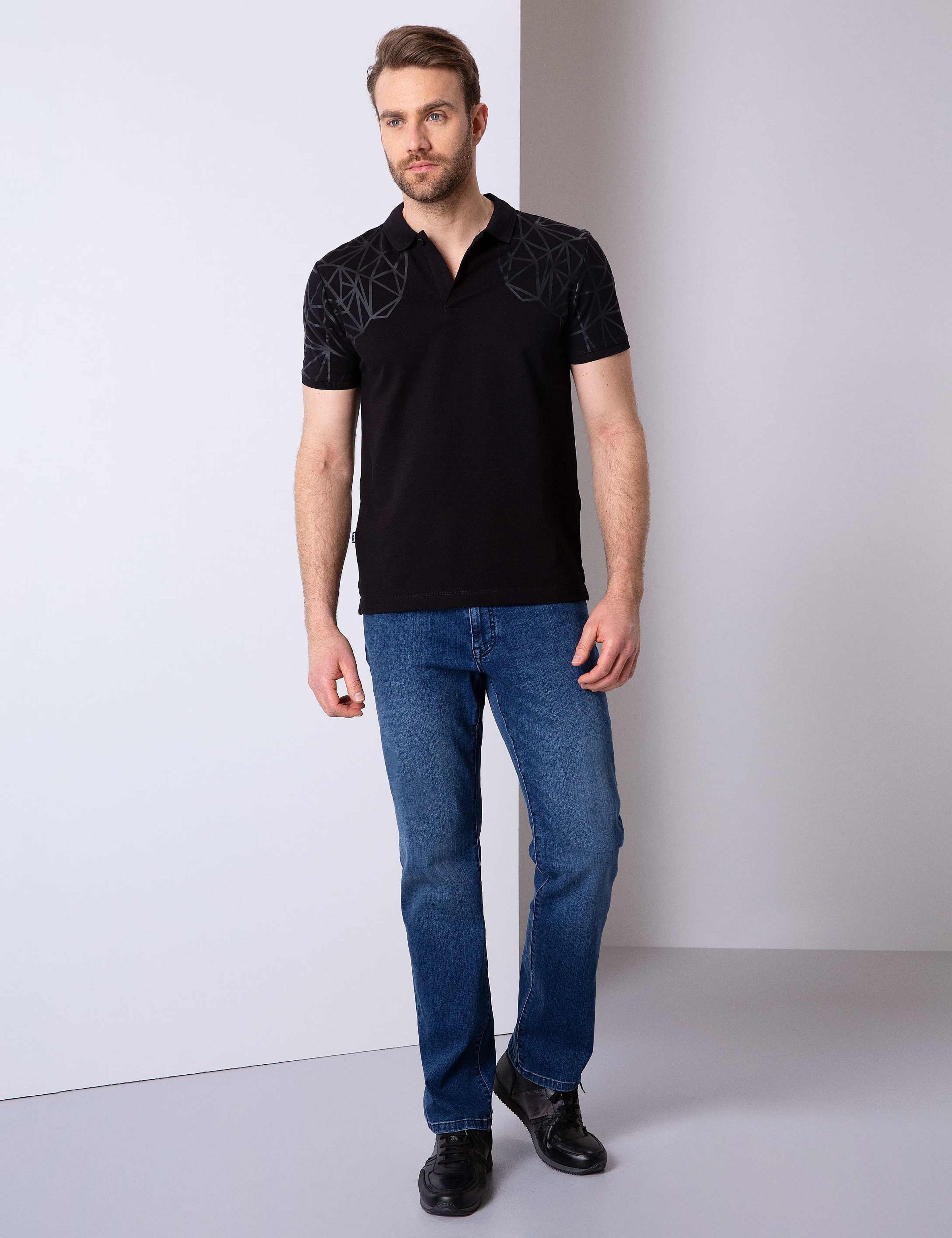 Siyah Slim Fit Polo Yaka T-Shirt - Image 2