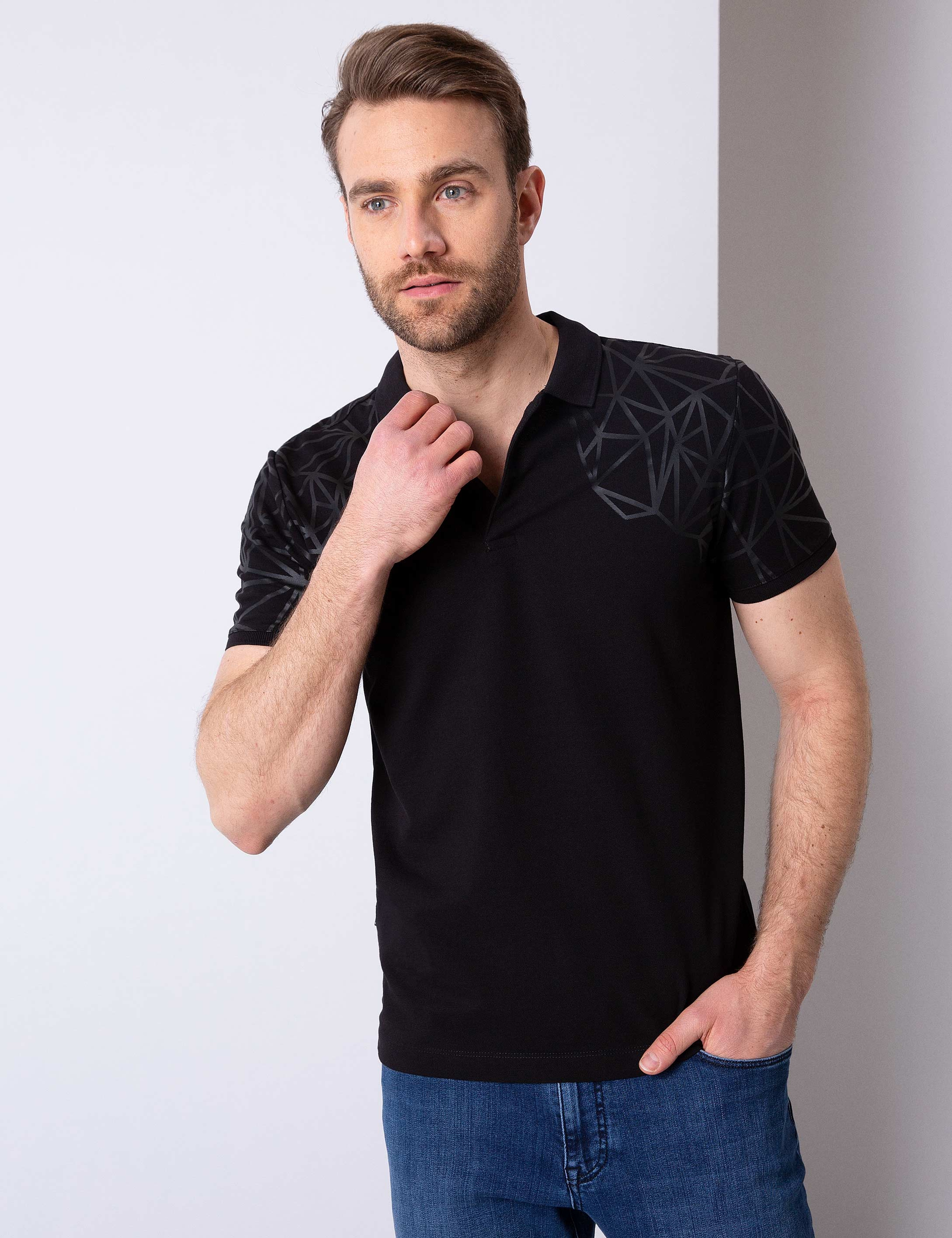 Siyah Slim Fit Polo Yaka T-Shirt - Image 1