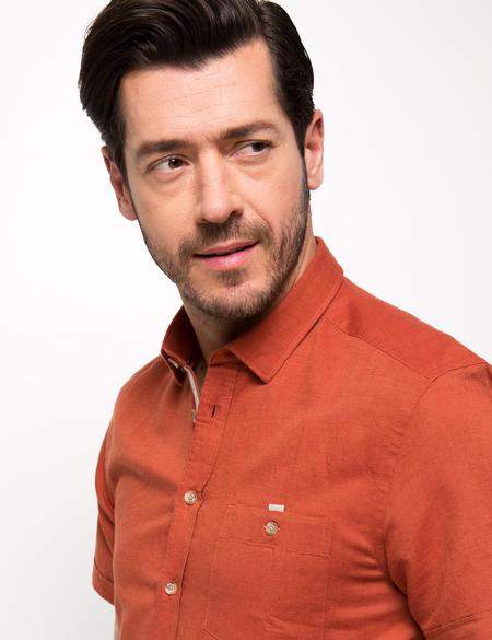 Turuncu Slim Fit Kısa Kollu Gömlek - 50185776058