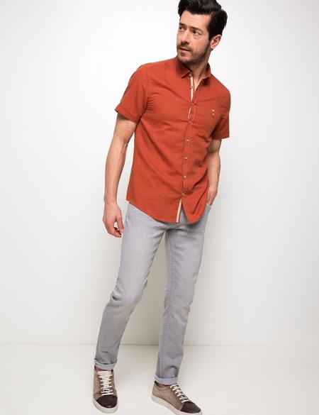 Turuncu Slim Fit Kısa Kollu Gömlek - 50185776058