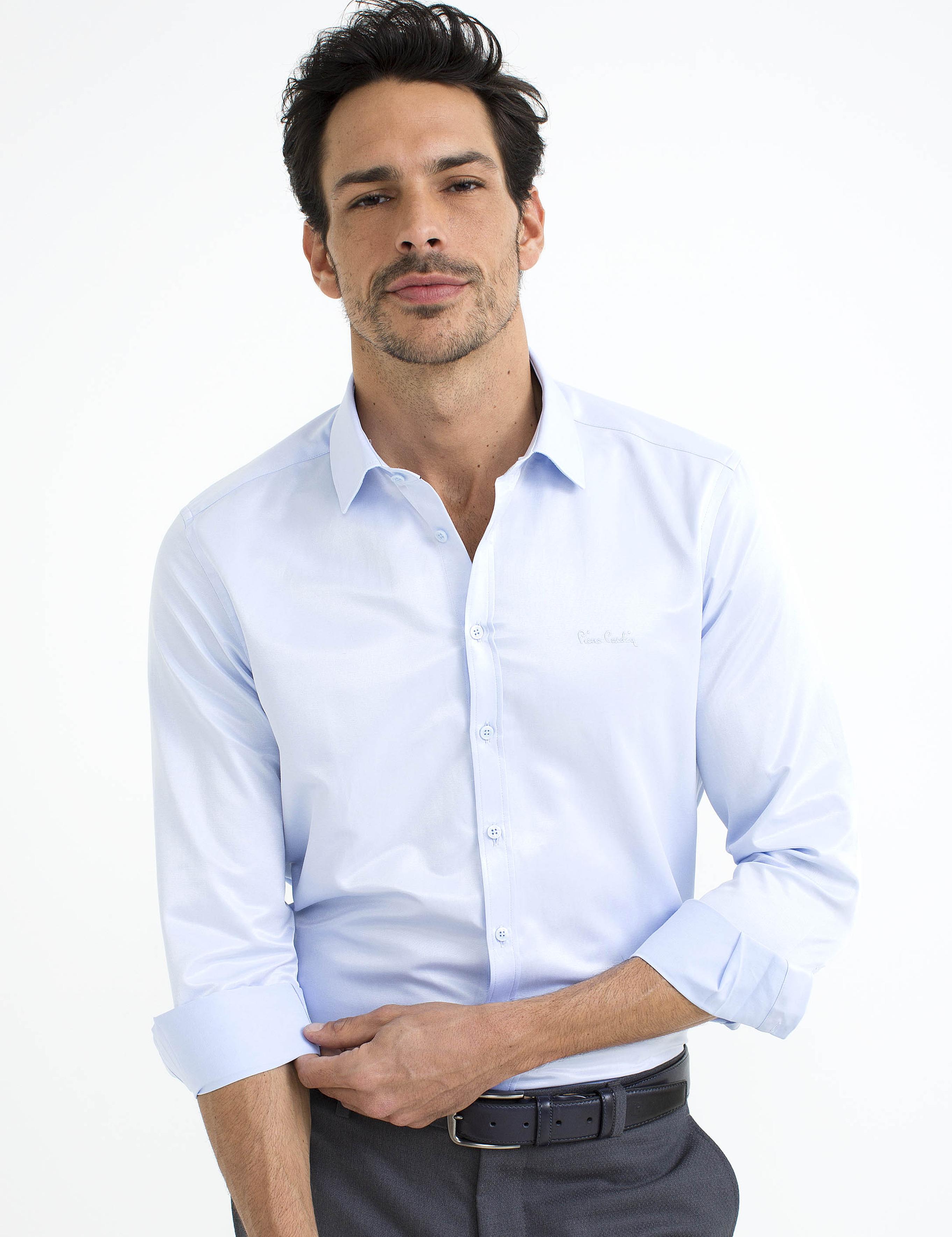 Açık Mavi Slim Fit Uzun Kollu Basic Gömlek