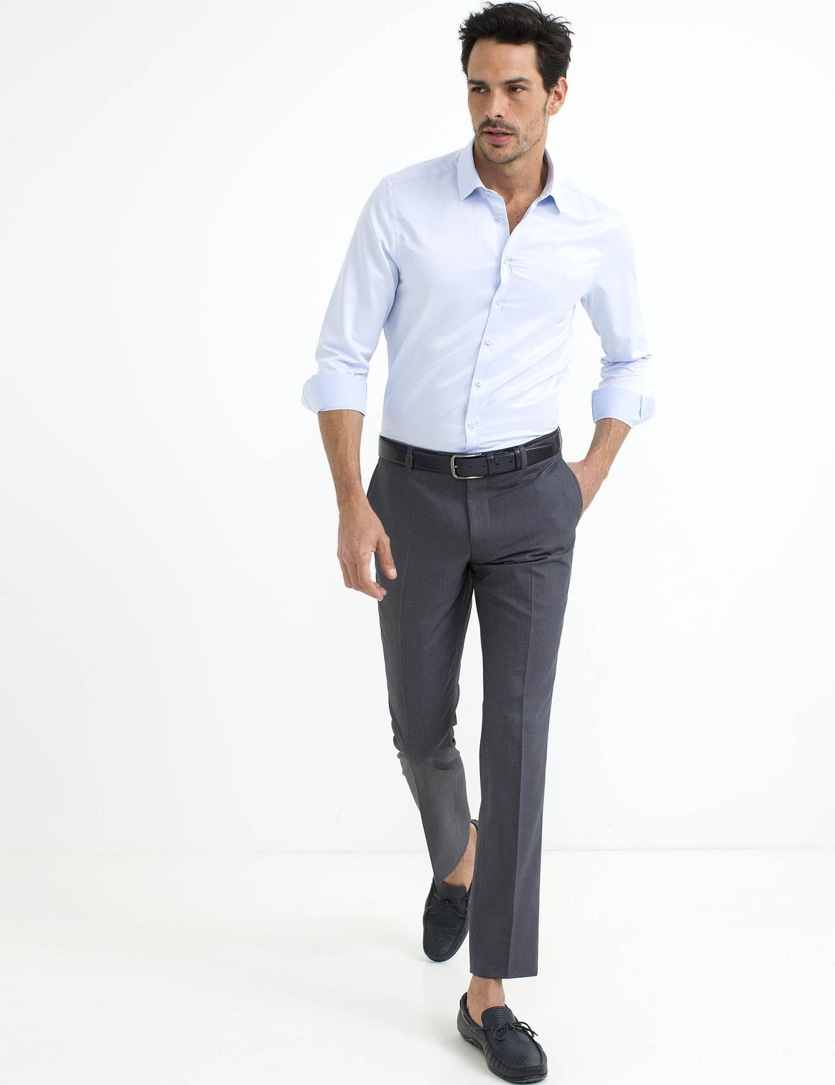 Açık Mavi Slim Fit Uzun Kollu Basic Gömlek - 50189518029