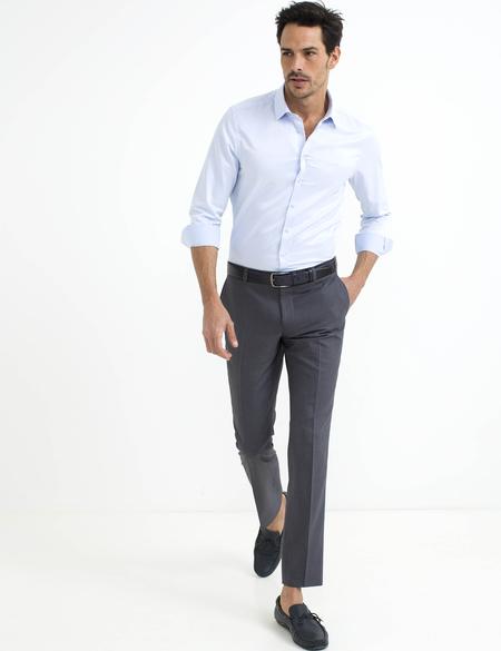 Açık Mavi Slim Fit Uzun Kollu Basic Gömlek - 50189518029