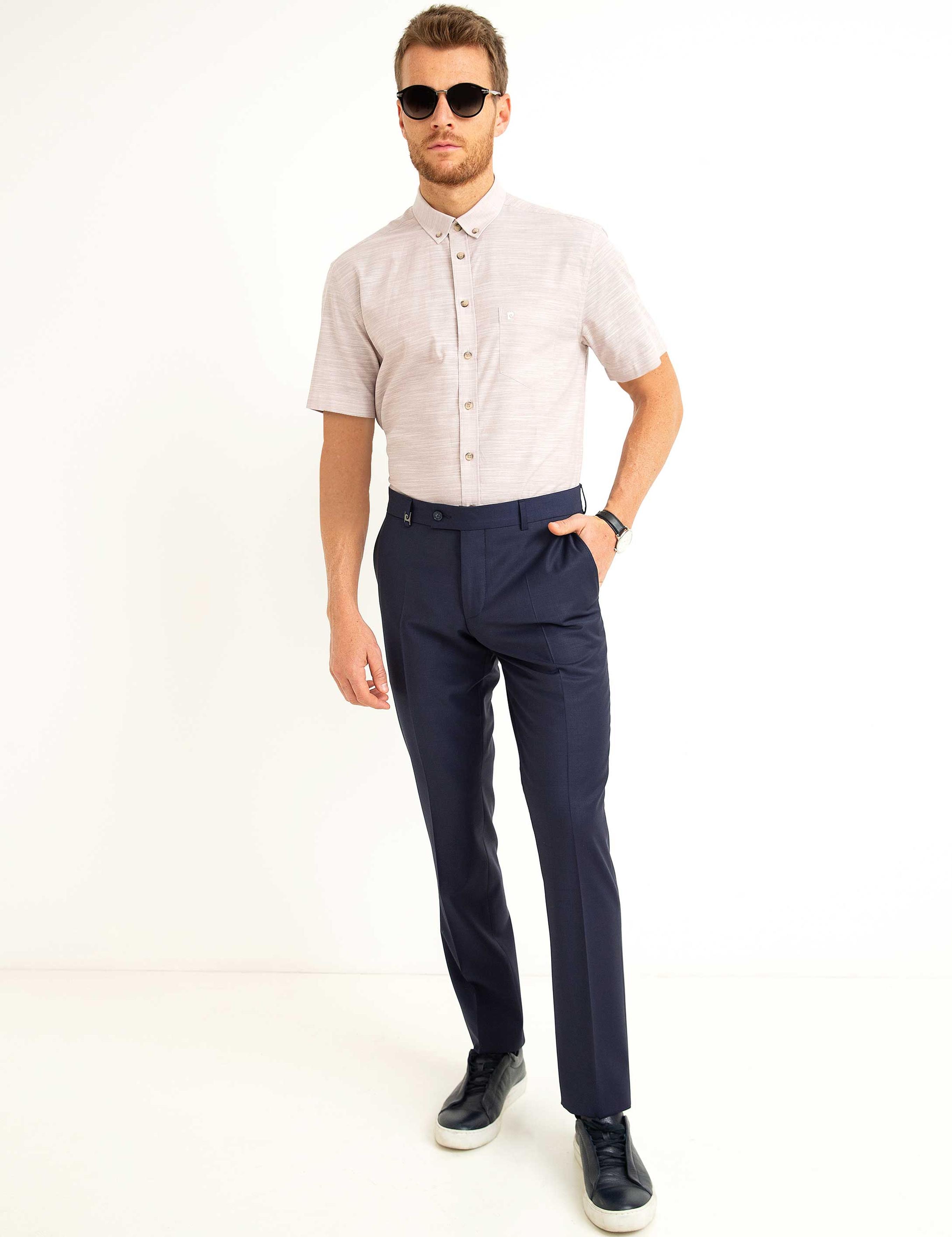 Bej Regular Fit Kısa Kollu Gömlek