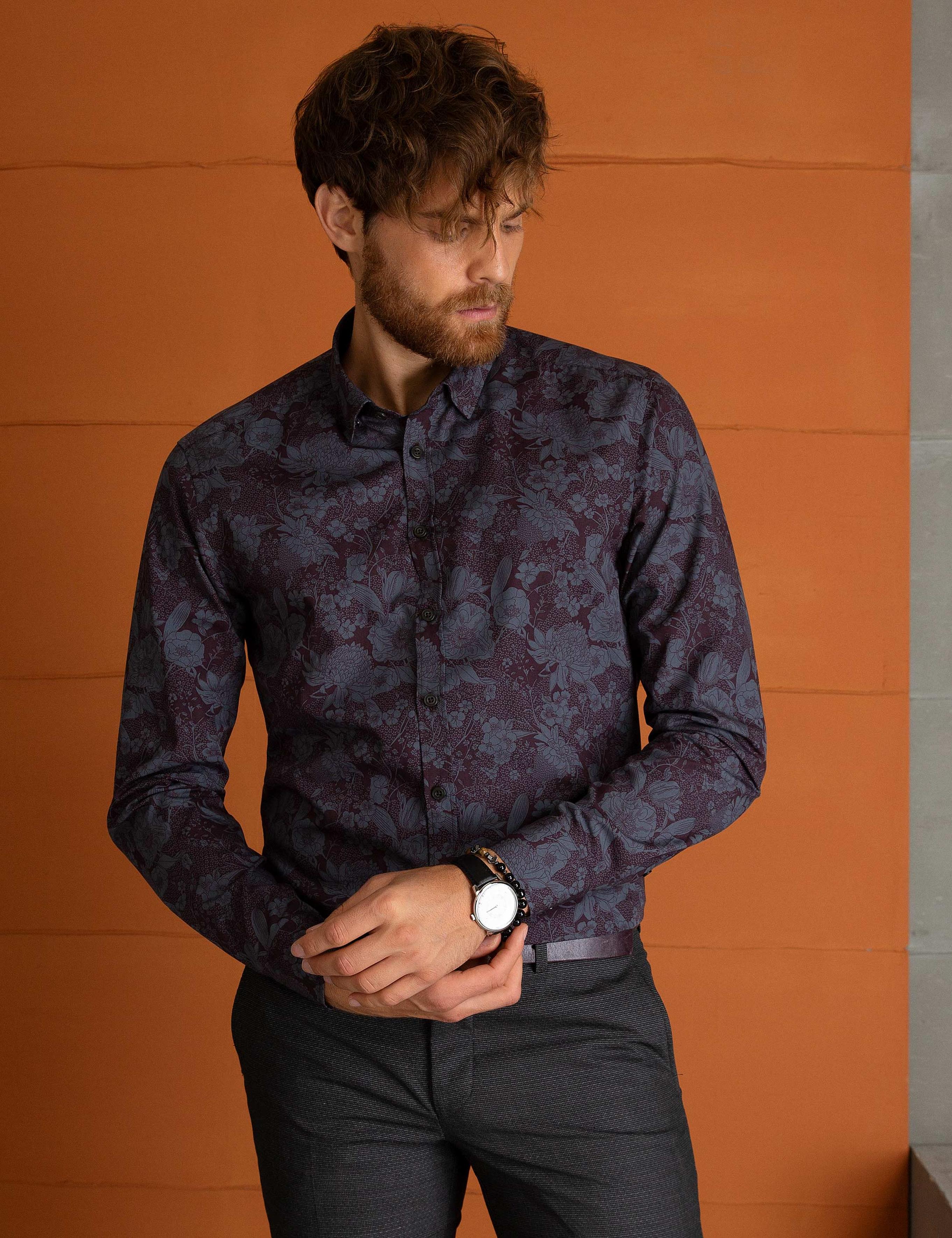 Bordo Slim Fit Gömlek