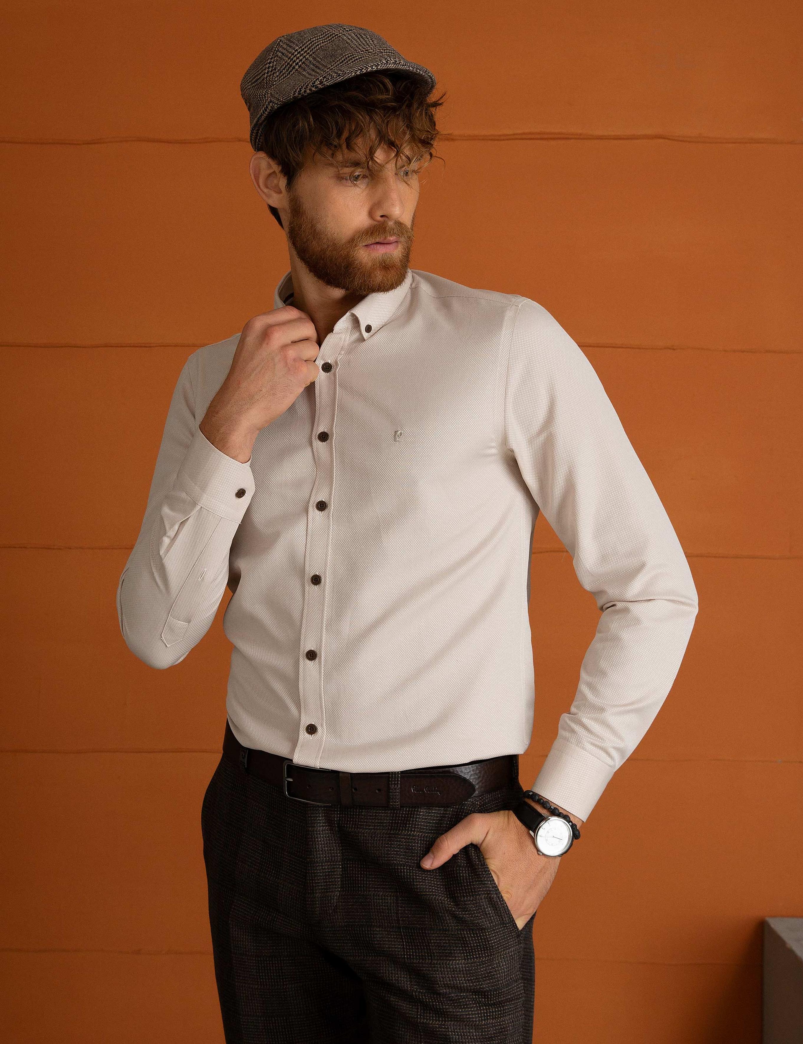 Bej Slim Fit Gömlek