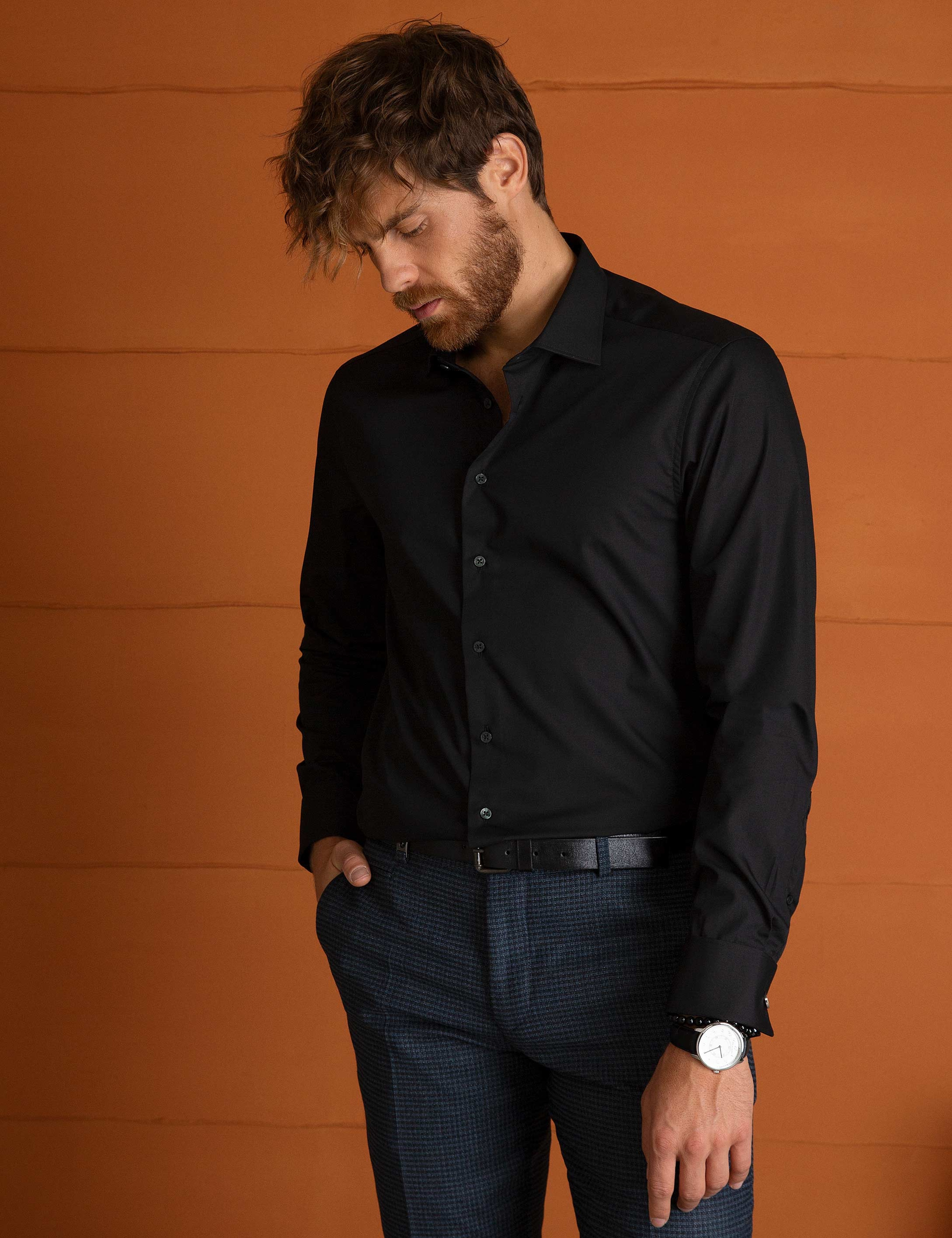 Siyah Slim Fit Uzun Kollu Basic Gömlek