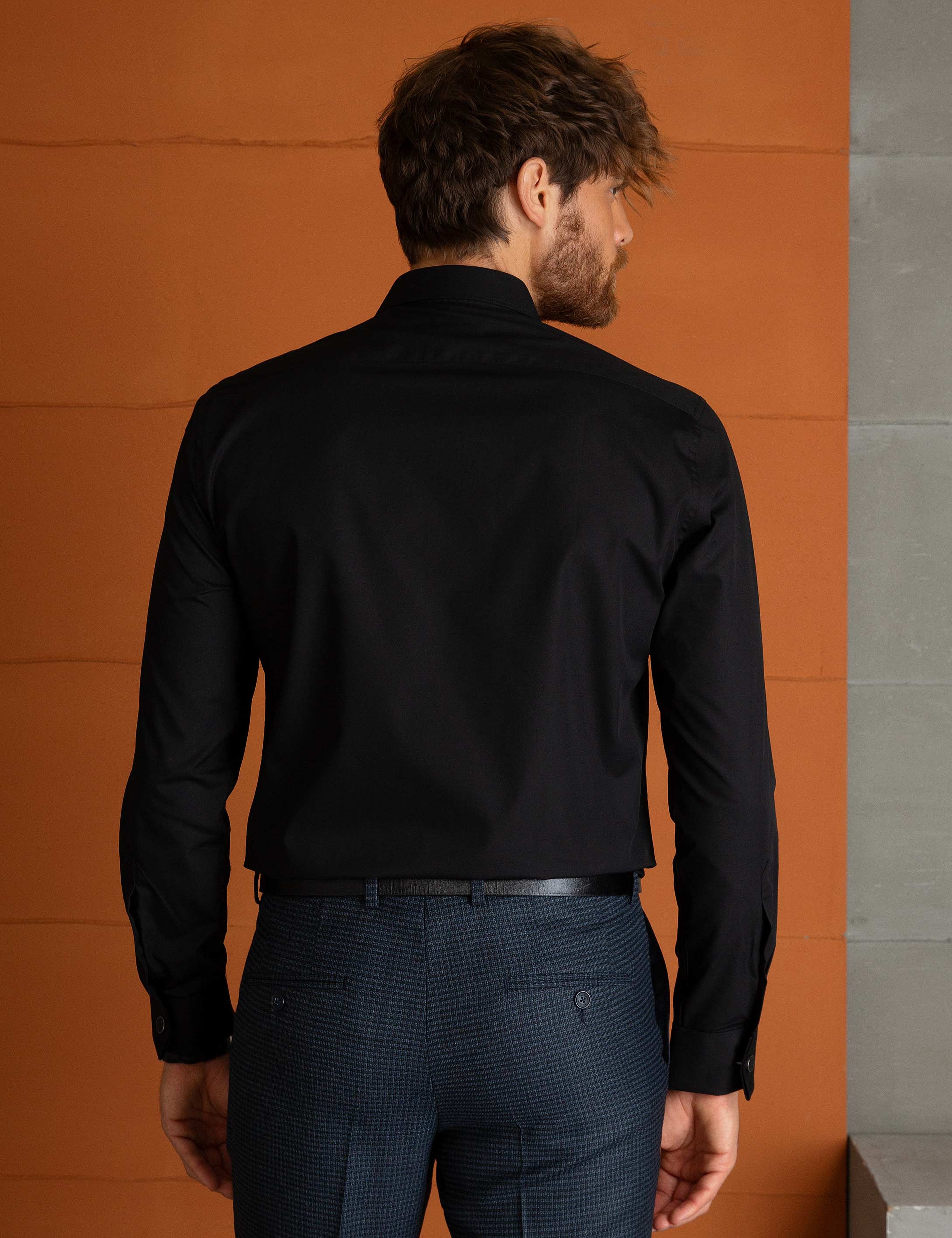 Siyah Slim Fit Uzun Kollu Basic Gömlek - Image 3
