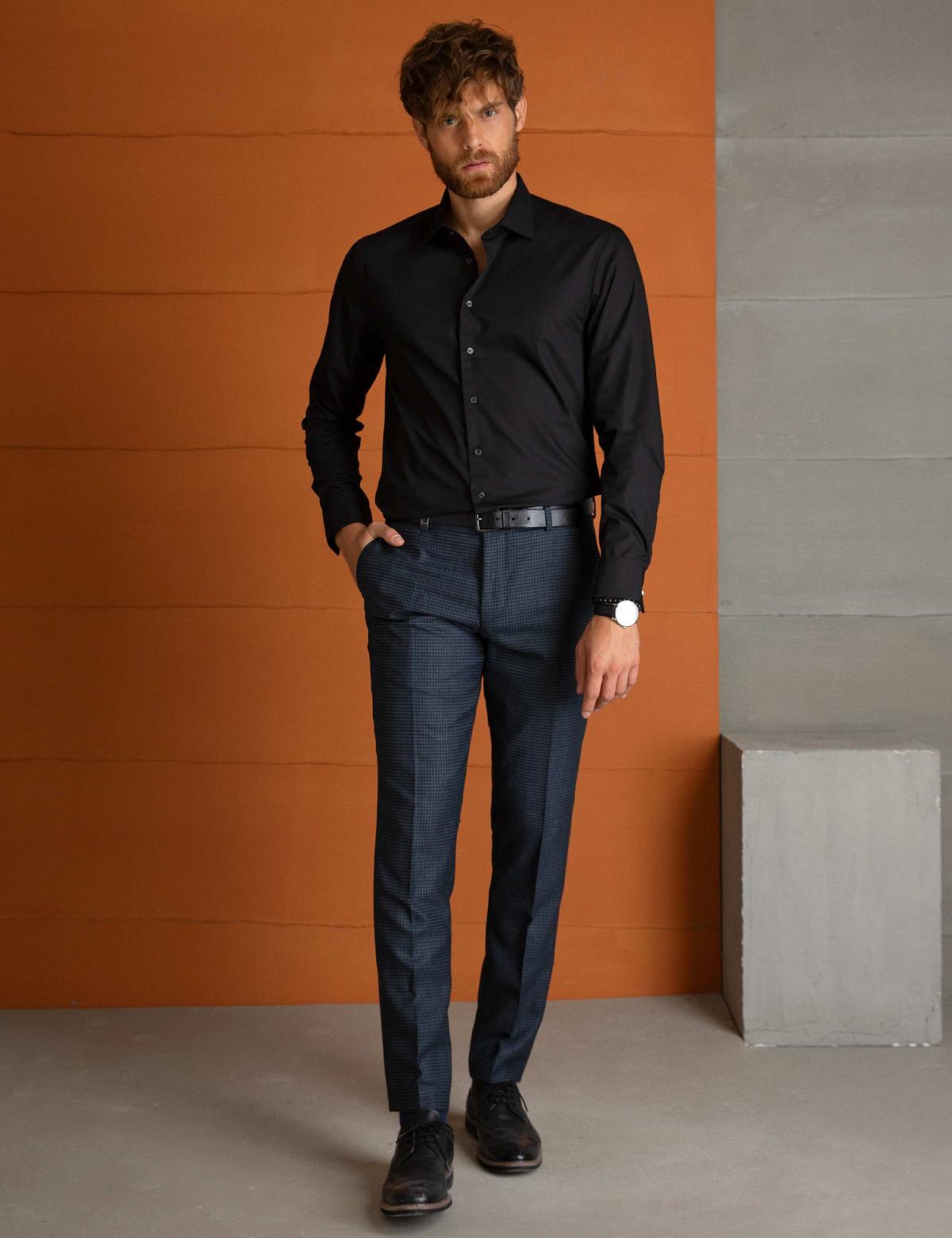 Siyah Slim Fit Uzun Kollu Basic Gömlek