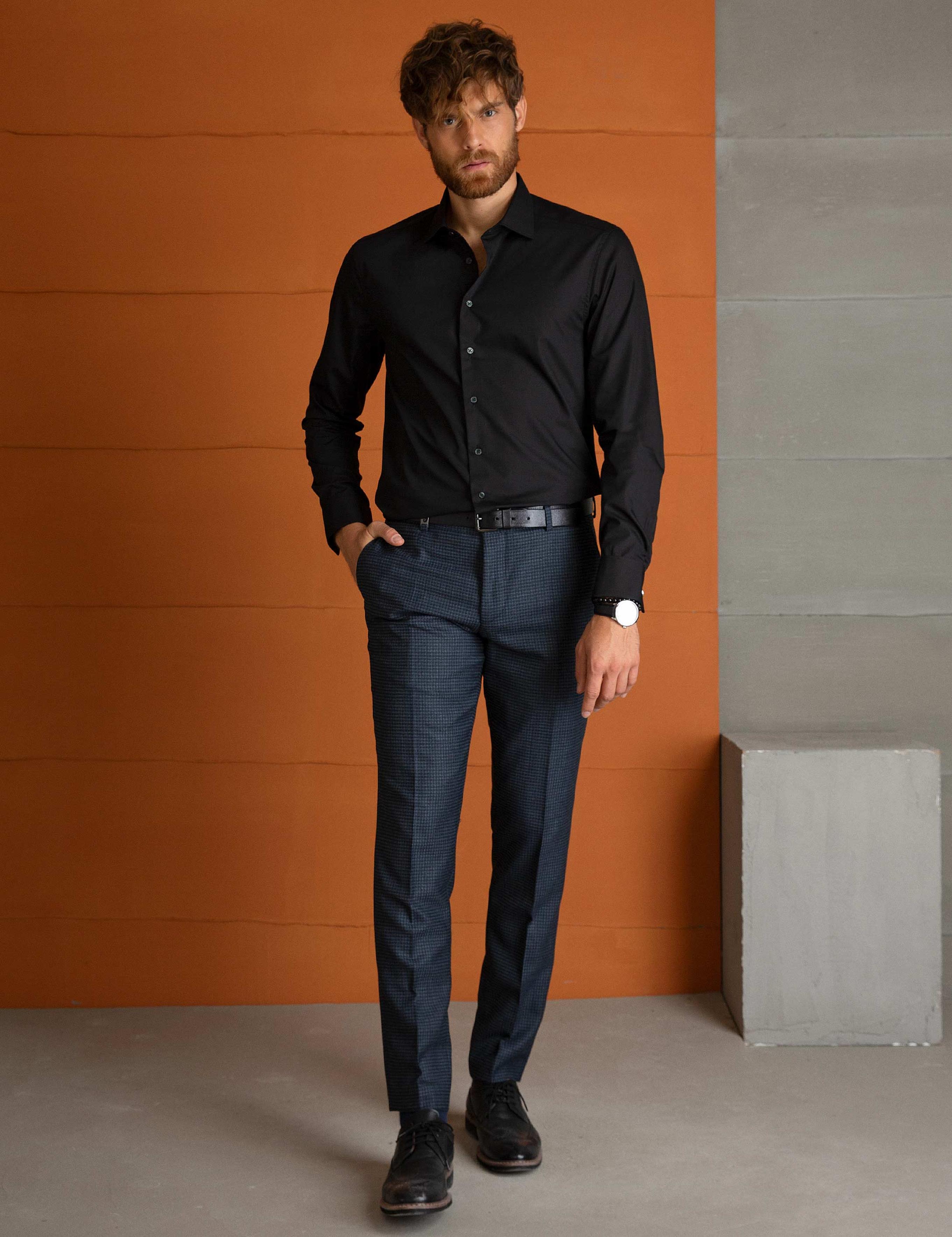 Siyah Slim Fit Uzun Kollu Basic Gömlek