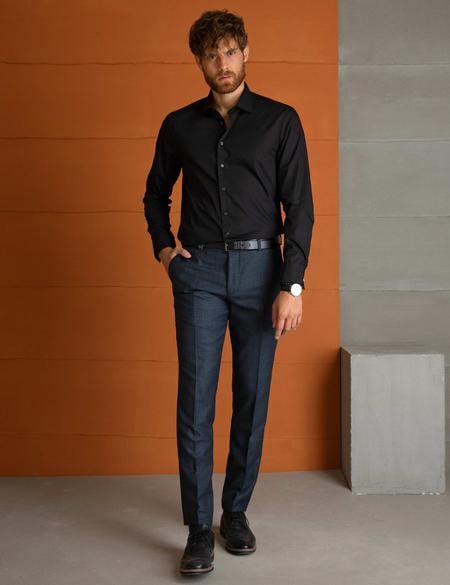 Siyah Slim Fit Uzun Kollu Basic Gömlek - 50197131025