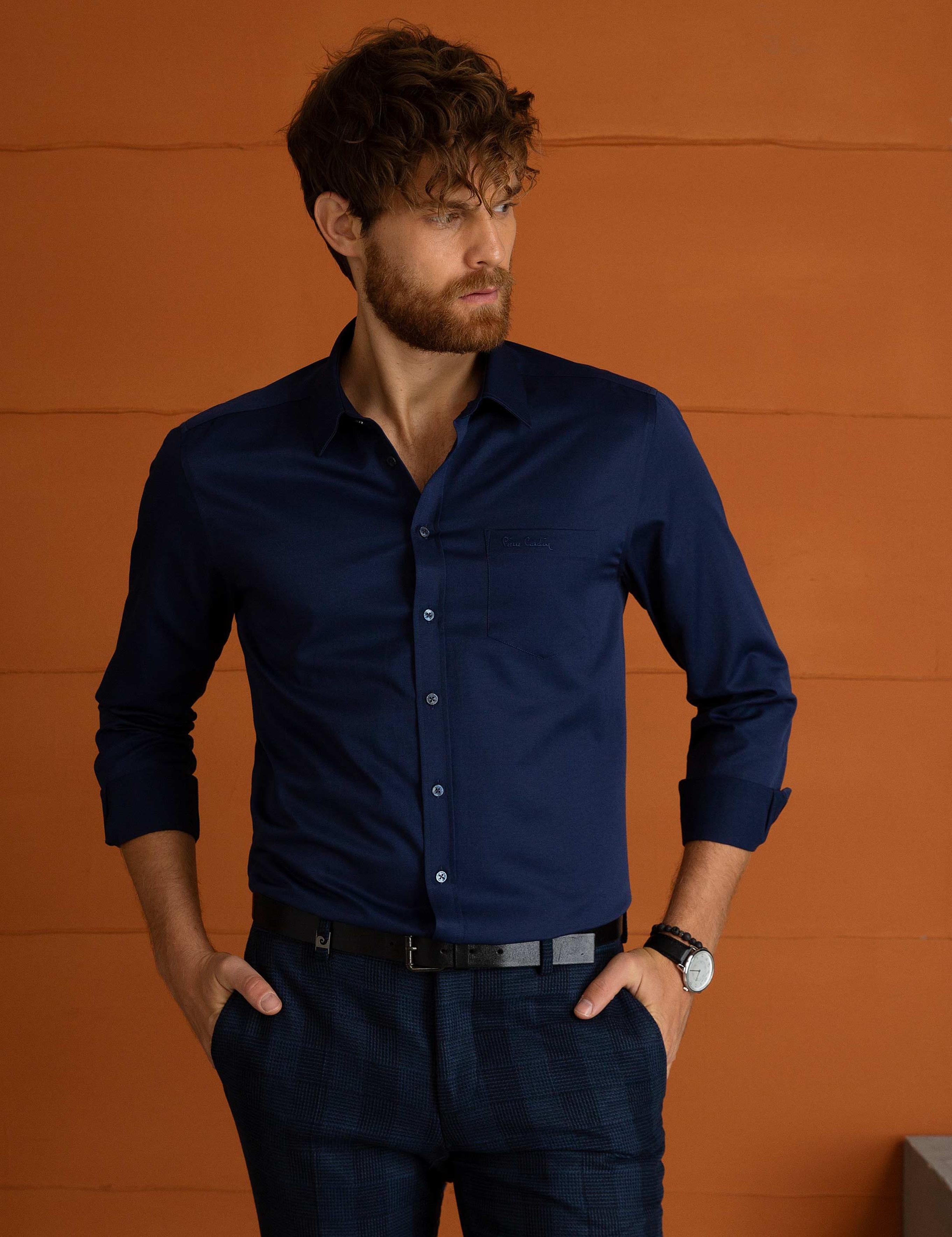 Lacivert Regular Fit Uzun Kollu Basic Gömlek