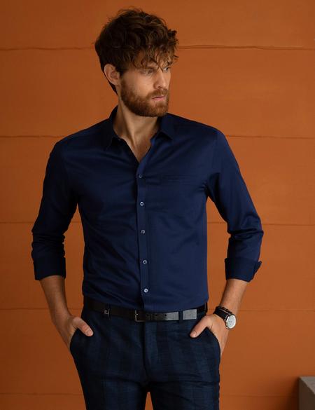 Lacivert Regular Fit Uzun Kollu Basic Gömlek - 50197132047