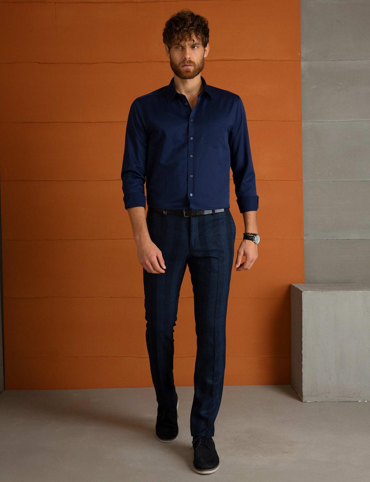 Lacivert Regular Fit Uzun Kollu Basic Gömlek - 50197132047