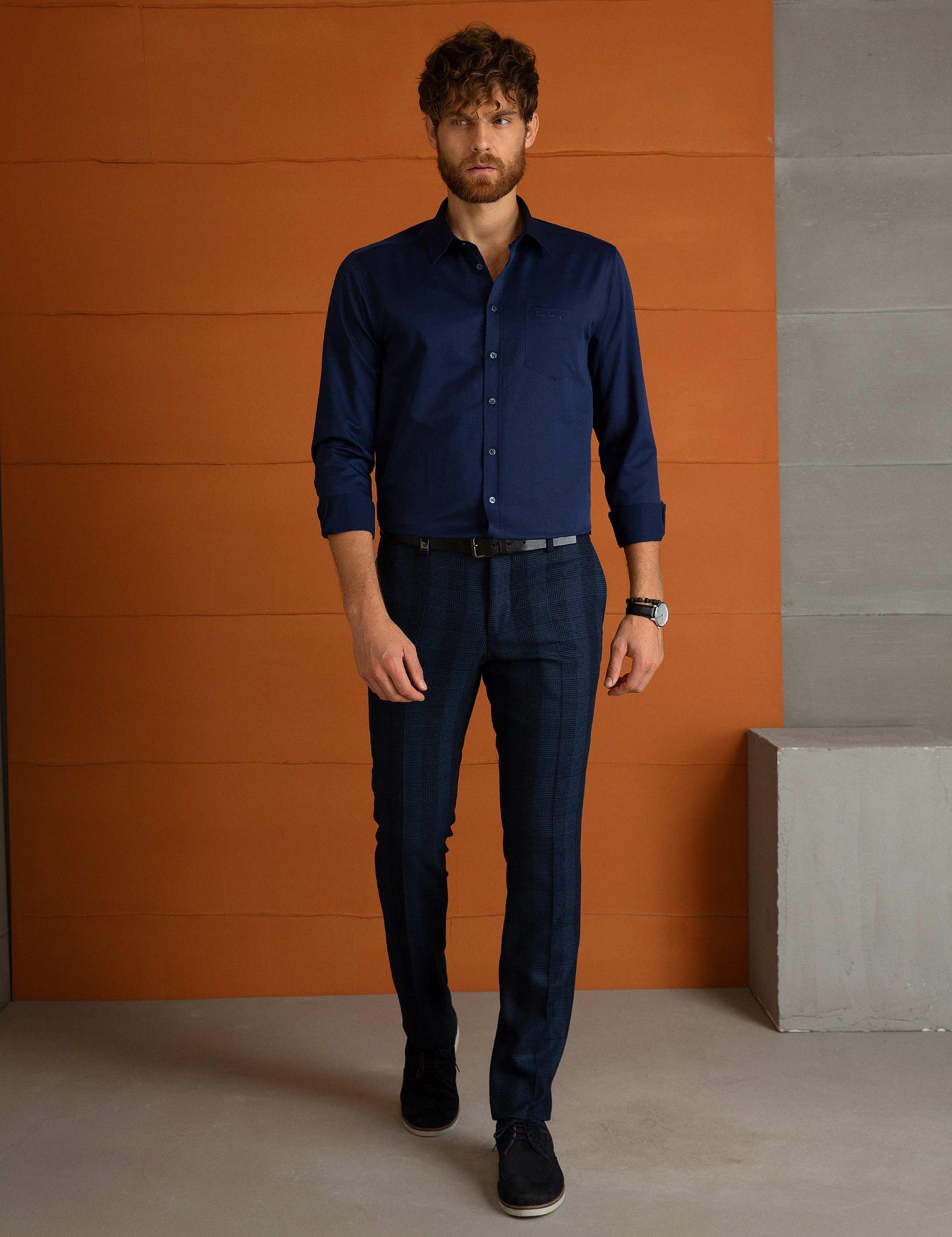 Lacivert Regular Fit Uzun Kollu Basic Gömlek