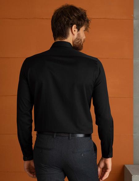 Siyah Slim Fit Uzun Kollu Basic Gömlek - 50197133023