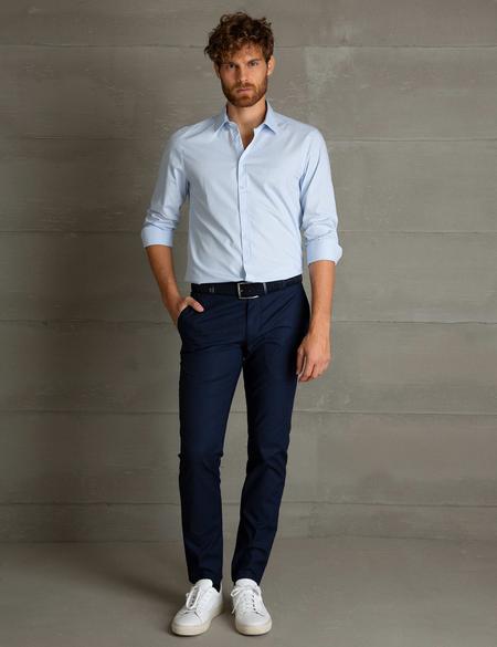Açık Mavi Slim Fit Uzun Kollu Basic Gömlek - 50197135002